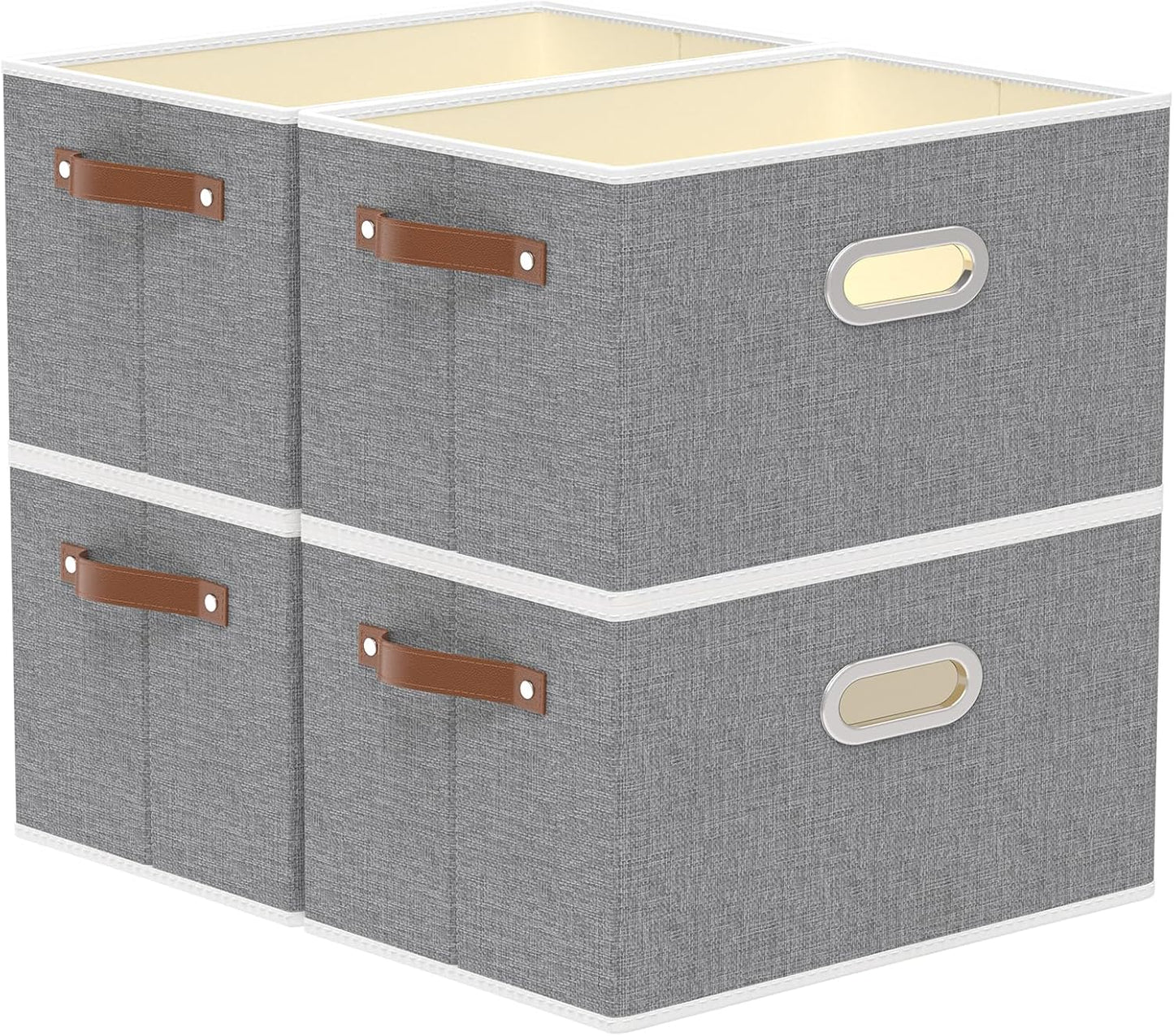 Yawinhe Fabric Storage Bins with Handles, Foldable Baskets for Shelves, Cubes with 3 Handles, Large Boxes for Clothes, Grey, 16.9''Lx11.8''Wx10.2''H, 4-Pack