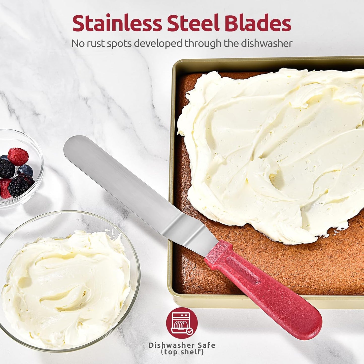 Icing Spatula, U-Taste Offset Spatula Set with 6", 8", 10" Blade, 18/0 Stainless Steel with PP Plastic Handle Angled Cake Decorating Frosting Spatula Set of 3 (Red)