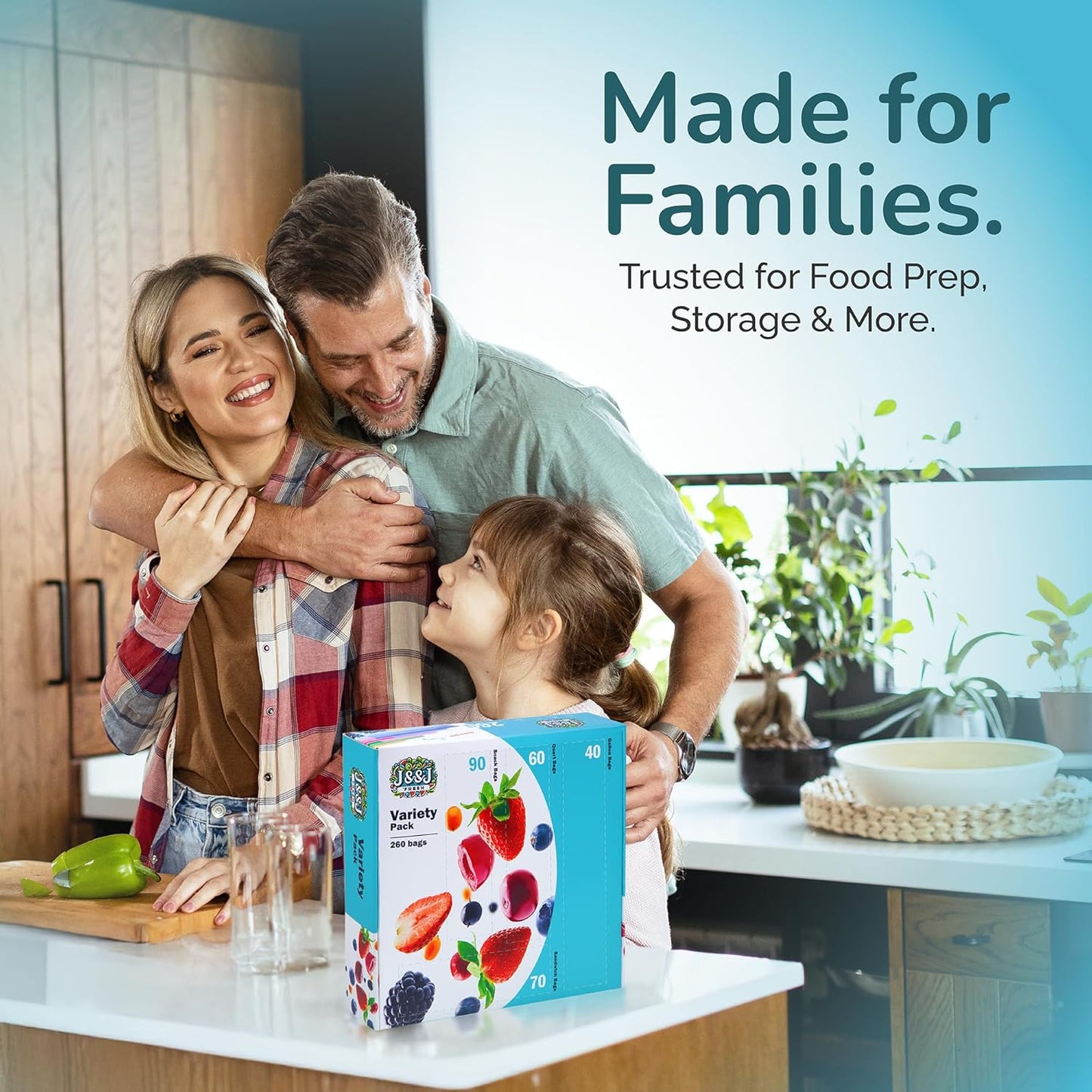 J&&J FRESH Reusable Food Storage Bags – 260 Pack Variety Pack (Snack, Sandwich, Quart, Gallon) – BPA-Free, Leakproof Zipper Bags with Expandable Bottom – Freezer Bags Safe, Kitchen & Pantry Organizer