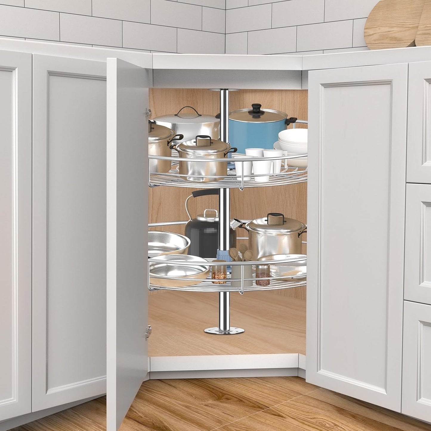 28" Lazy Susan Turntable for Cabinet - Corner Cabinet Organizer for Kitchen, Full Circle Corner Cabinet Lazy Susan Replacement Shelves Rotating Rack for Corner Base