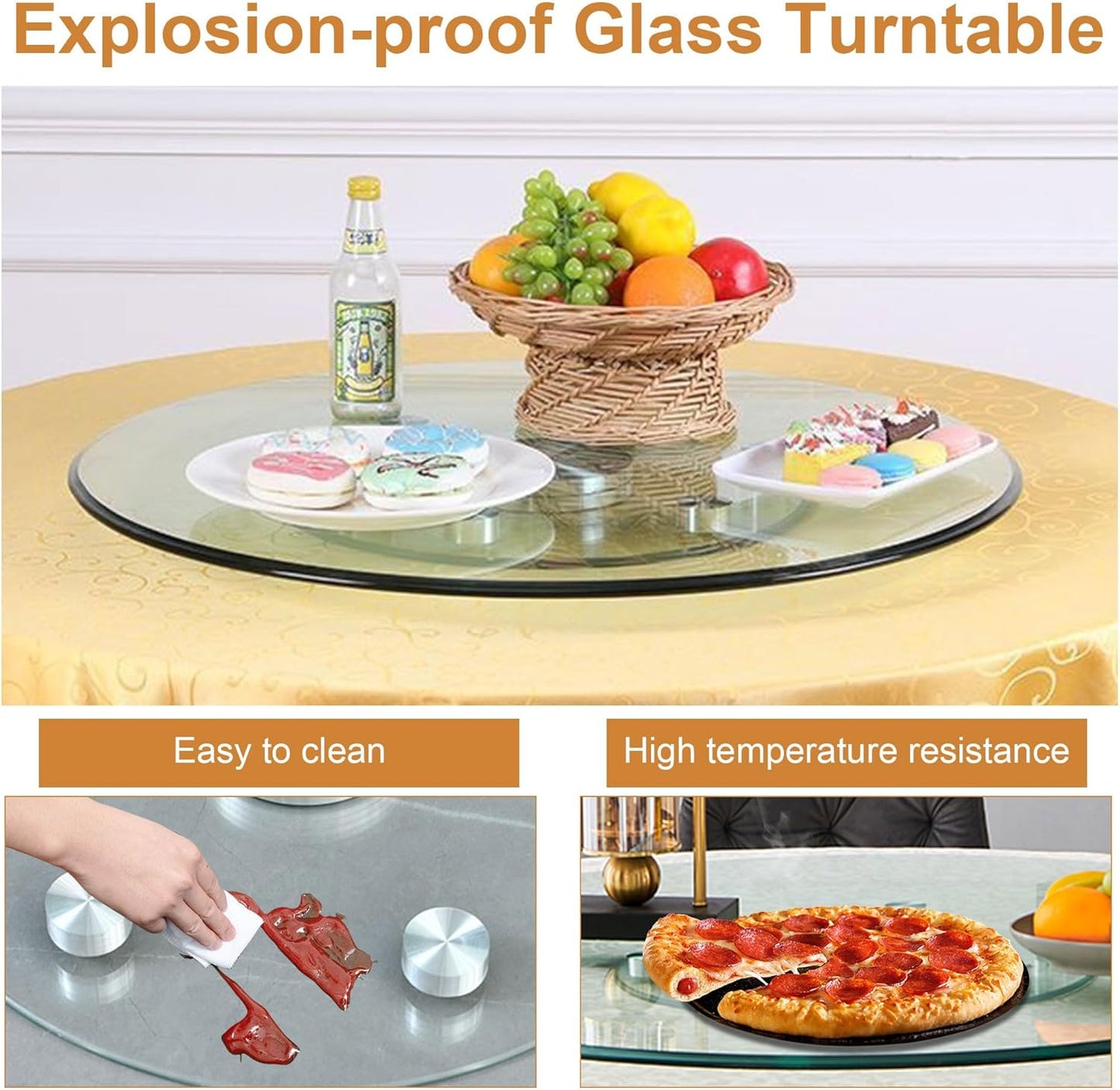 30" Tempered Glass Lazy Susan Turntable, 360° Silent-Spin Round Clear Tabletop Rotating Tray, Centerpiece for Dining Tables, Smooth Rotation, for Banquets, Weddings & Family Gatherings