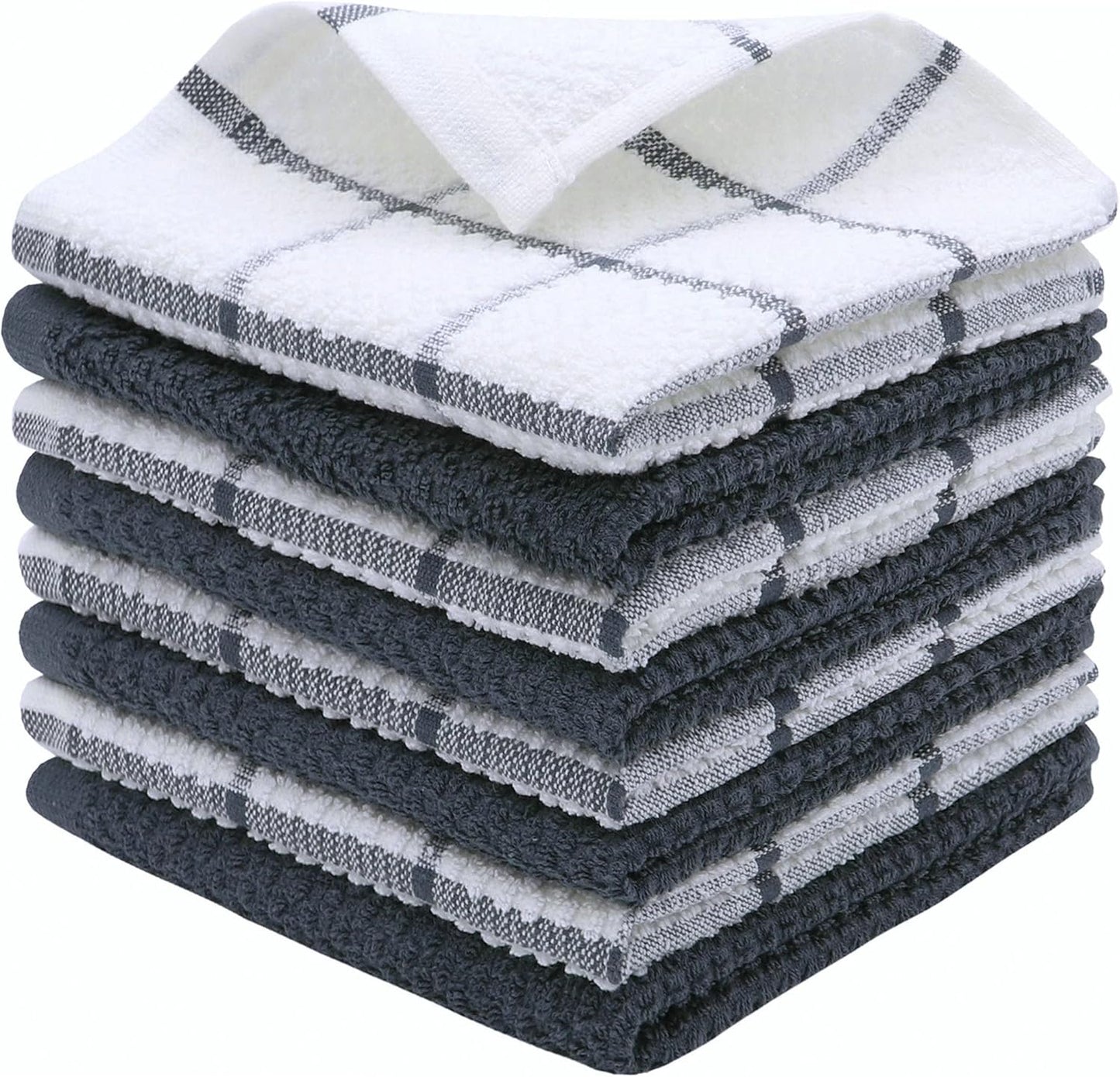 Cotton Dish Towels for Kitchen, Terry Dish Cloths for Washing Dishes, 12 x 12 Inches, Light and Soft, Quick Drying Dish Rags for Cleaning, 8pc/Set (Grey Multi)