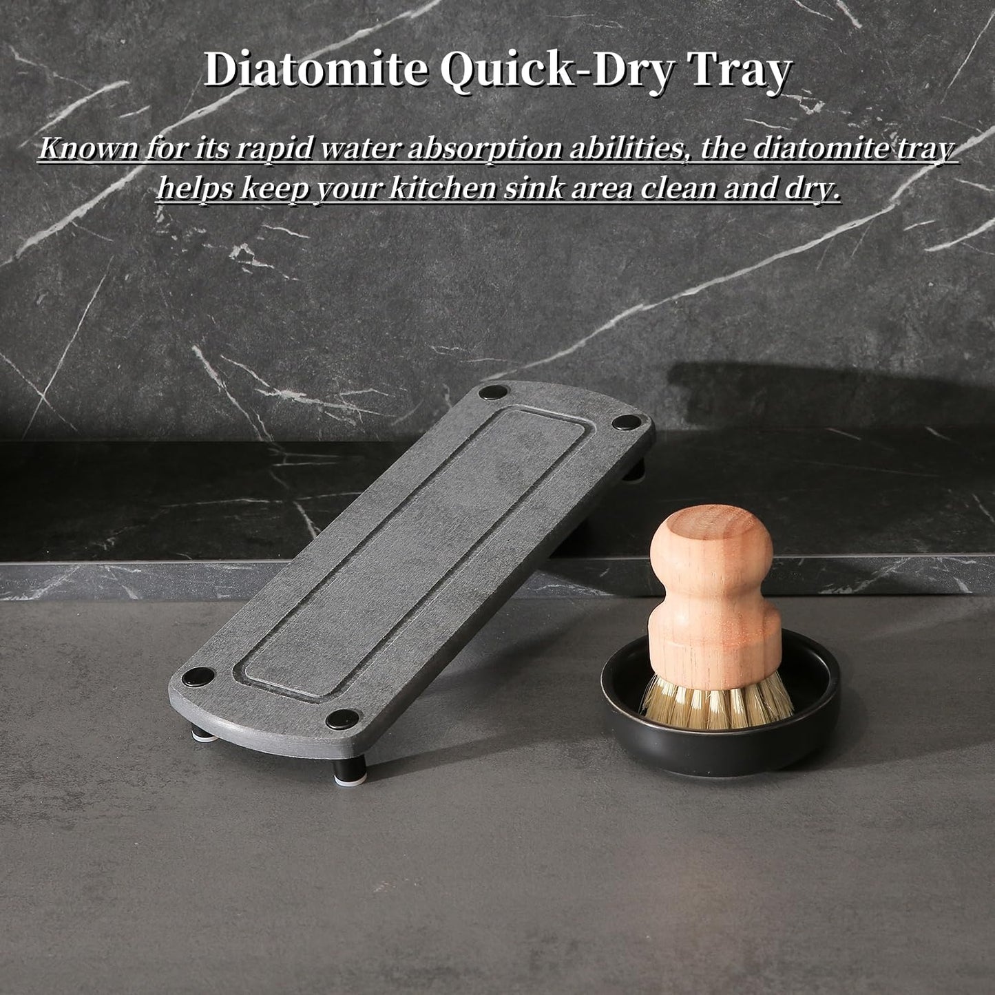 MOMEEMO Soap Dispenser for Kitchen Sink Comes with Stainless Pumps, Instant Dry Tray, and Dish Scrub Brush, Suitable for Black and White Kitchen Decor. (Black & White)