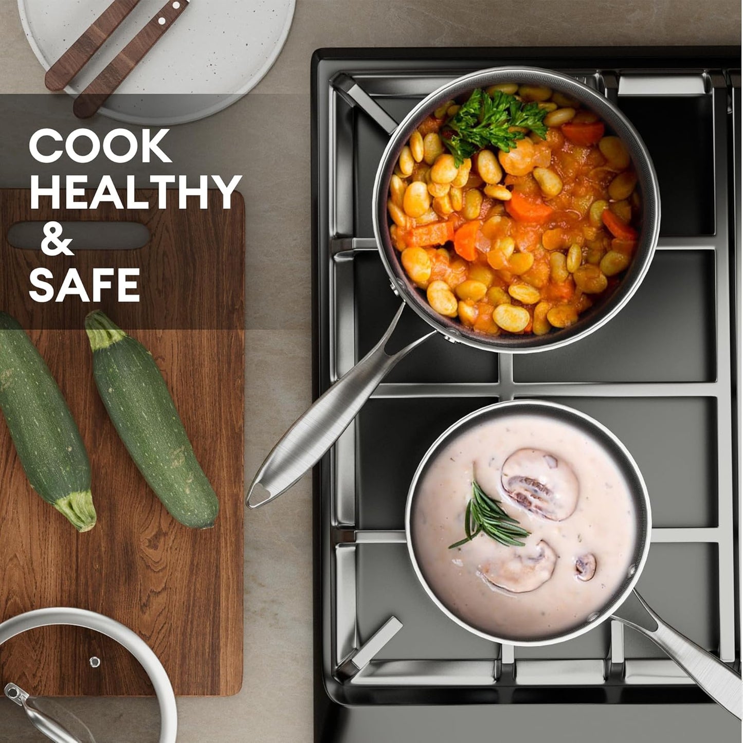 COOKER KING 3 Quart Stainless Steel Saucepan, Nonstick Sauce Pan, Ceramic Suce Pot with Tempered Glass Lid, Induction Pot Compatible with All Cooktops, Dishwasher & Oven Safe(PFAS/PFOA/PTFE Free)