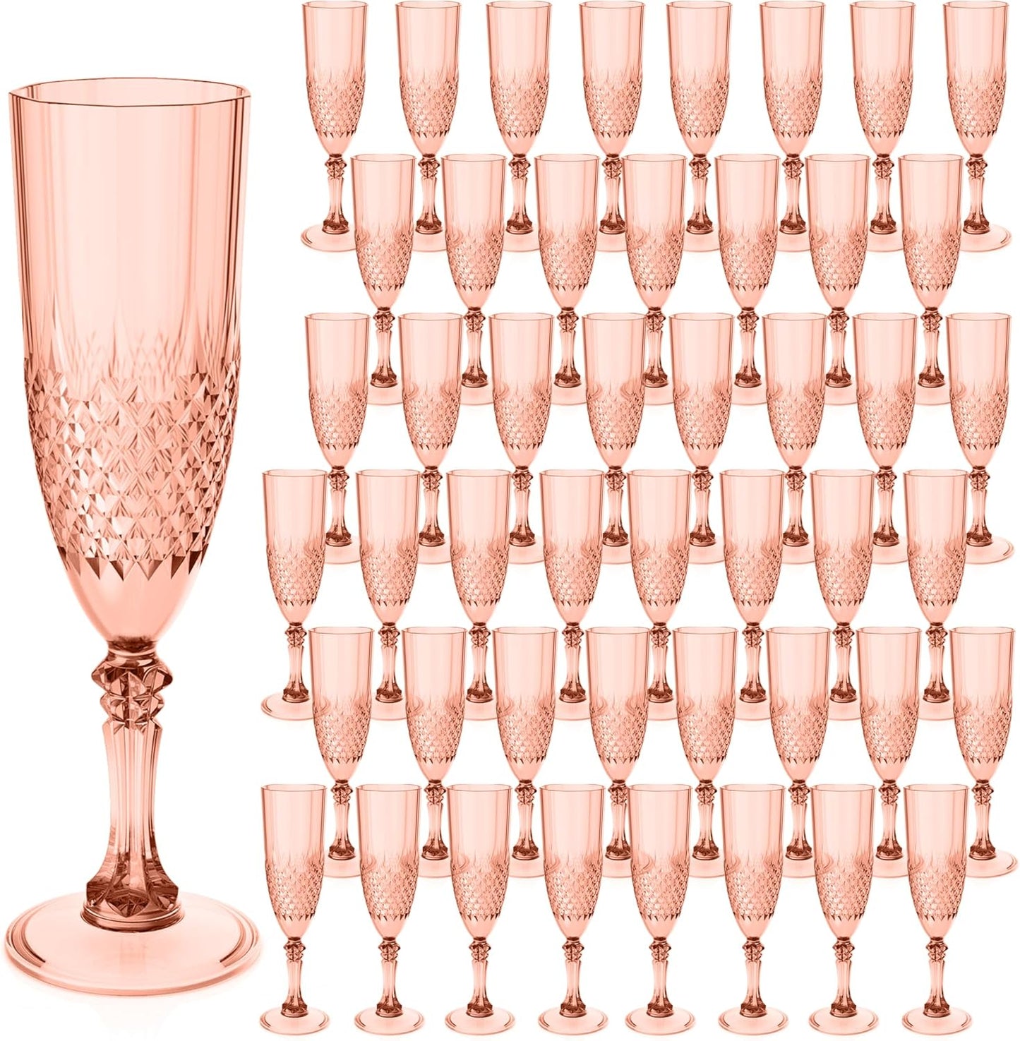 Plastic Champagne Flutes, 48PCS Rose Gold Plastic Wine Glasses Goblets Reusable Champagne Flute for Weddings, Bachelor Parties, Toasting, and Events(48,Rose Gold)
