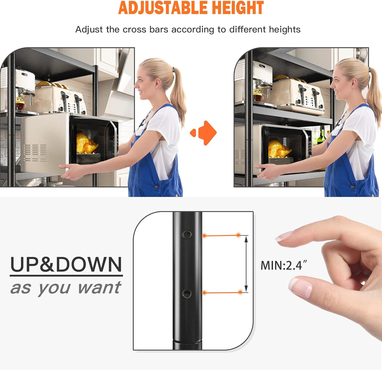 REIBII 5 Tier Metal Shelving Unit Load 1168LBS,Storage Shelves with Wheels,Wire Garage Shelving Commercial Shelf Organizer for Laundry Kitchen Pantry Closet Living Room,23.6" W X 15.7" D X 65.4" H