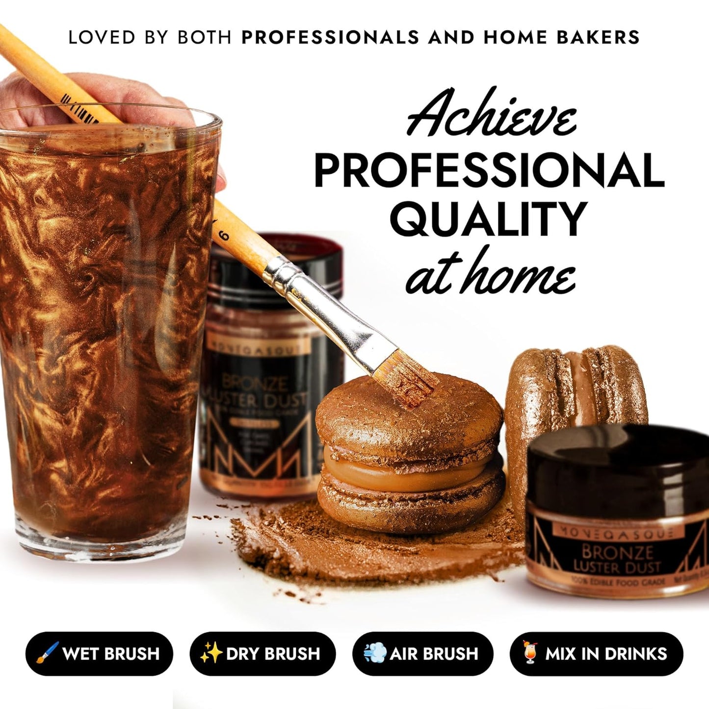 MONÉGASQUE Bronze Edible Glitter for Drinks 7g – Copper Edible Glitter for Cakes & Cocktails – Luster Dust for Drinks, Cocktail, & Chocolate – Drink Shimmering Bronze – Cake Decorations Sprinkles