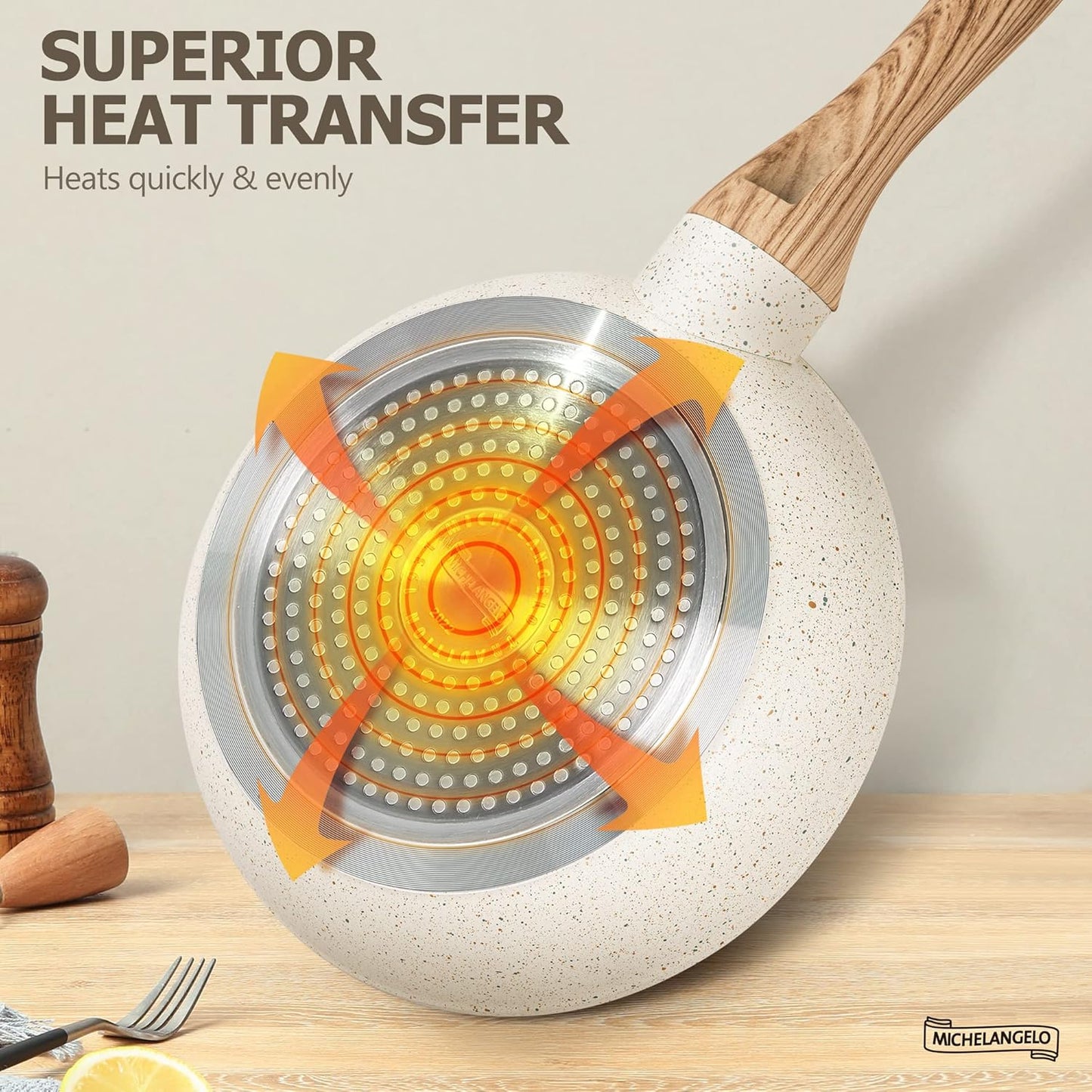 MICHELANGELO 10 Inch Nonstick Frying Pan with Lid, Non Stick Pan with Non-Toxic Coating, Granite Skillet with Anti-Scald Handle, Induction Compatible