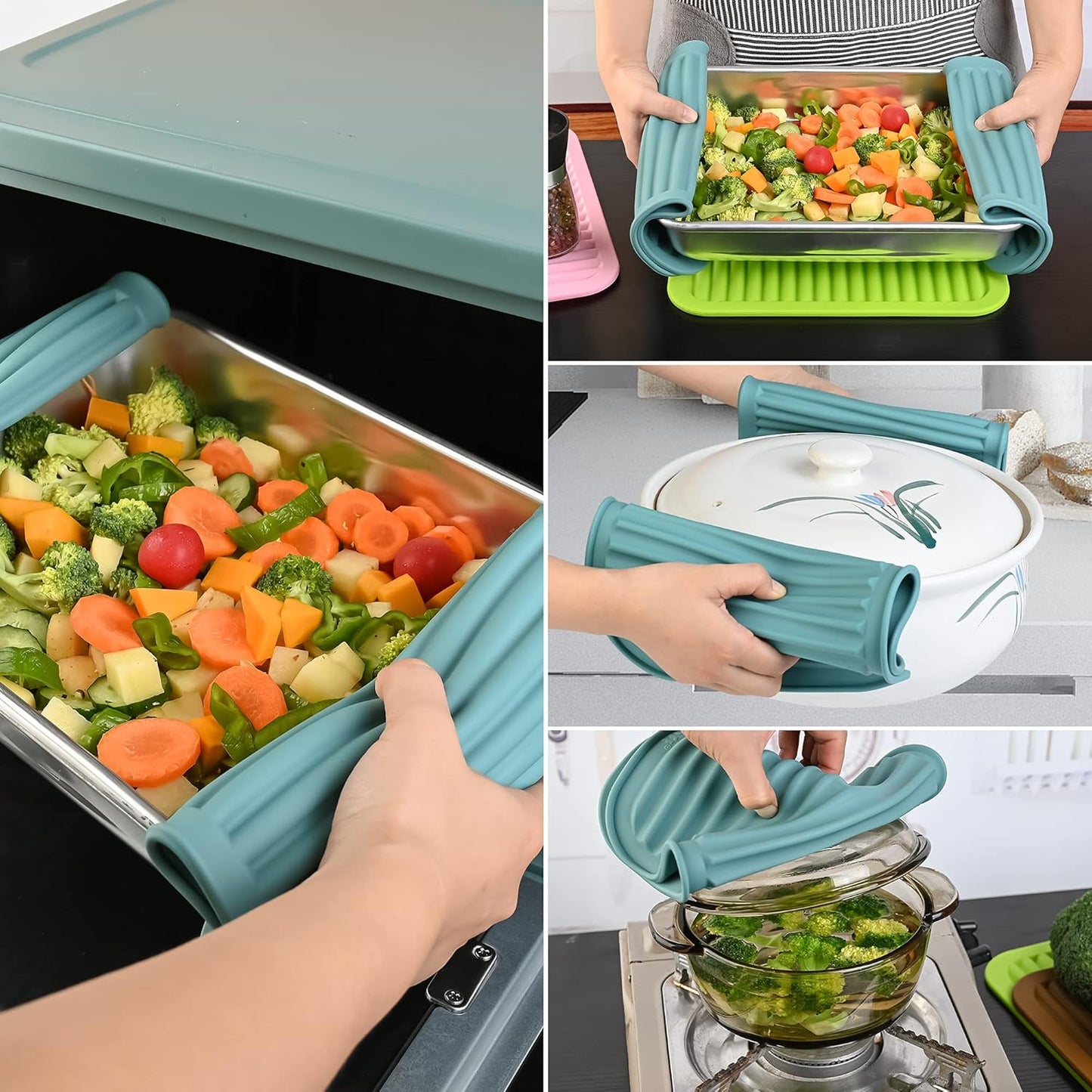 Smithcraft Silicone Trivets Mats for Dishes and Pots, Countertop, Table Hot Pads - Spoon Rest, Drying Mats Set of 2 (Mint Green)