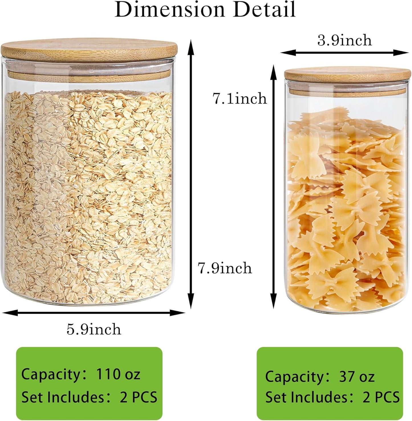 Glass Storage Jars Set Elegant Containers with Airtight Bamboo Lids, Perfect for Kitchen Organization - Flour, Rice, Pasta, Sugar, Coffee Beans (2 packs(37oz) / 2 packs(111oz))