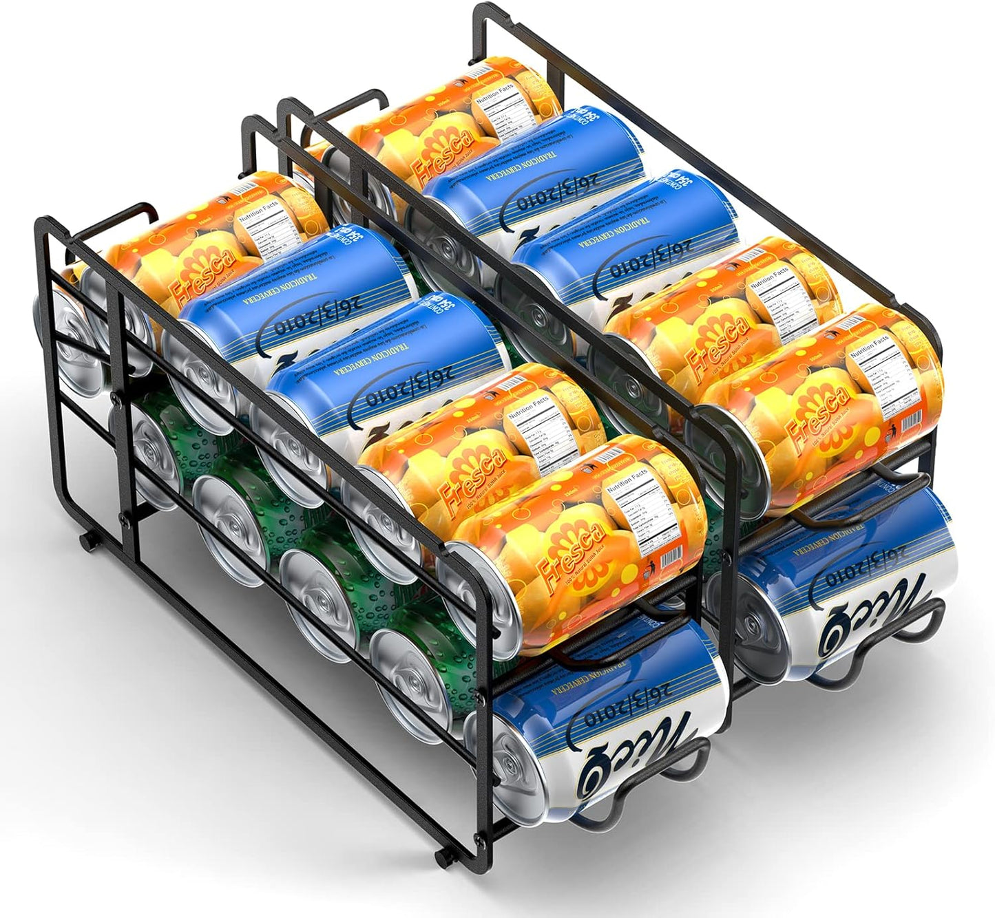 Soda Can Organizer Storage Rack, 2 Pack Stackable Beverage Soda Can Dispenser Organizer Holder for Refrigerator, Cabinet, Pantry (Black)