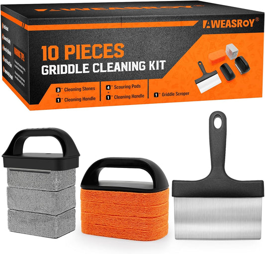 Griddle Cleaning Kit for Blackstone, Flat Top Grill Cleaning Kit with Grill Stone, Griddle Scraper & Griddle Brush Easy to Remove Stain