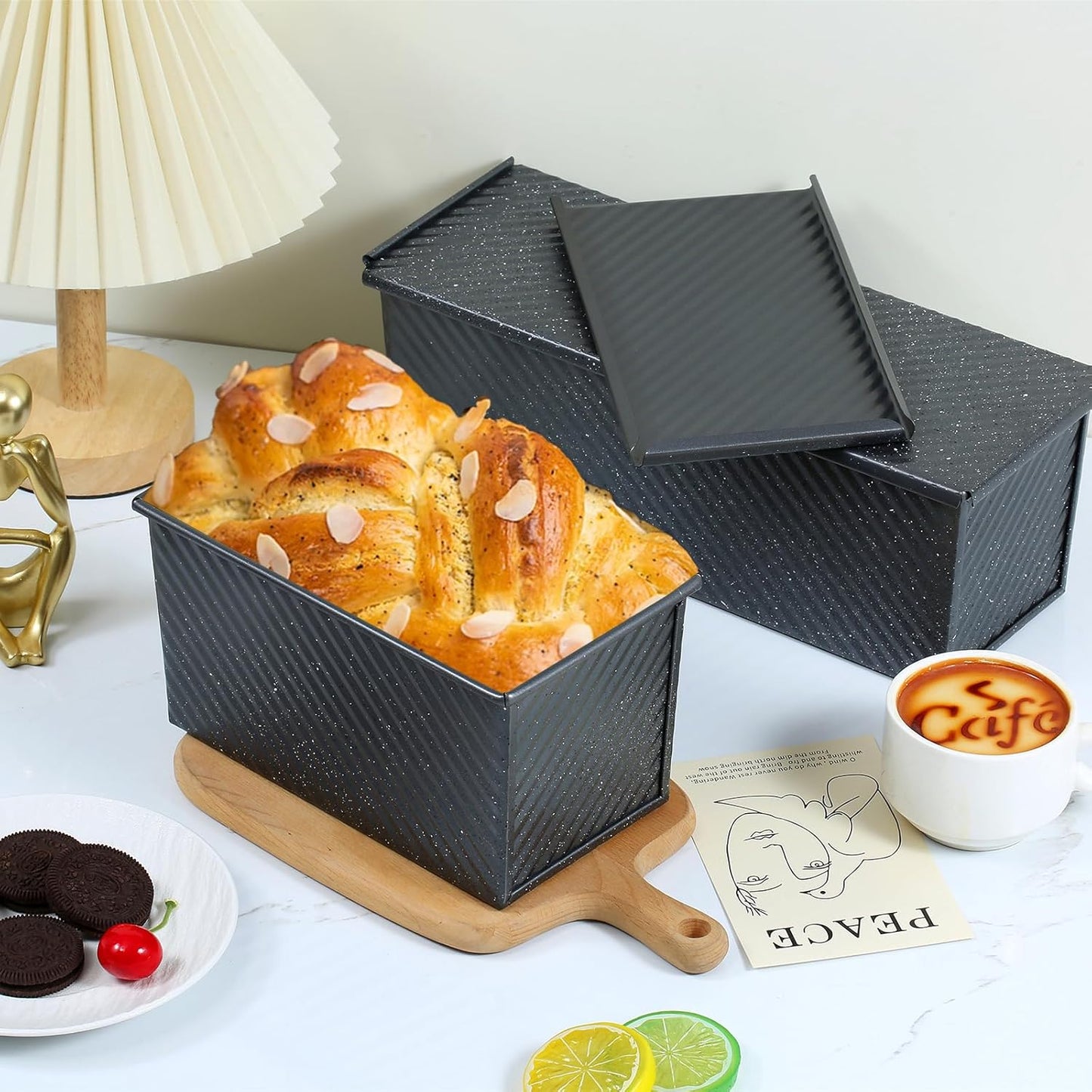 SS&CC Pullman Loaf Pan with Lid 2-Pack, 2.2lb & 1lb Carbon Steel Bread Pan for Homemade Sourdough & Sandwich Bread | Nonstick Bakeware, Heavy Duty & Easy Clean (Black, 1lb+2.2lb)