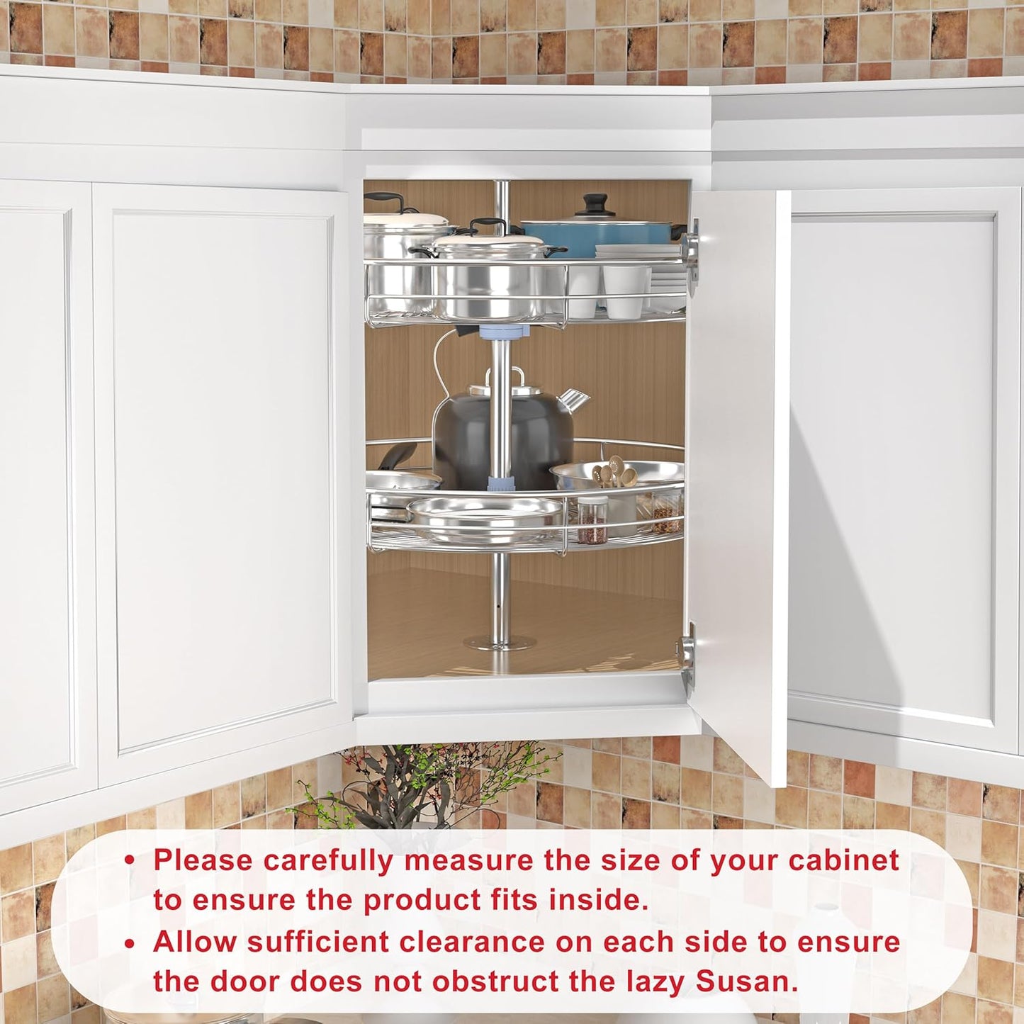 20" Lazy Susan Turntable for Cabinet - Corner Cabinet Organizer for Kitchen, Full Circle Corner Cabinet Lazy Susan Replacement Shelves Rotating Rack for Corner Base