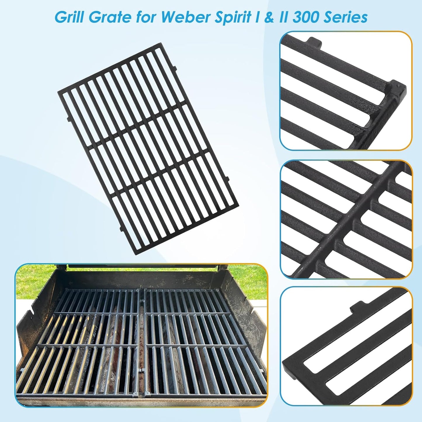 7638 17.5" Grill Grates Replacement for Weber Spirit II 300 Series, for Weber Spirit 300 Grill Grates, Genesis Silver/Gold/Platinum B/C, Genesis 1000-5000 for Weber Grill Grates