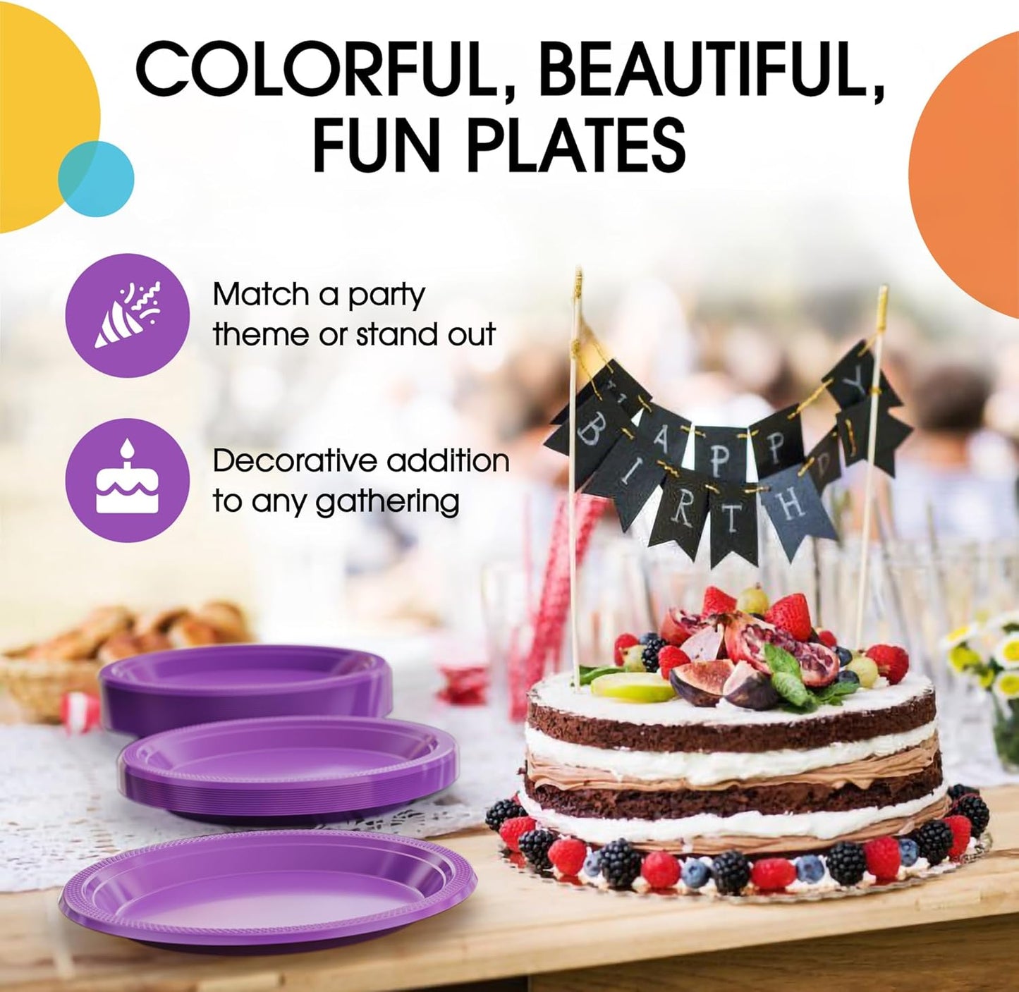 Exquisite Party Solids Purple Plastic Plates For Party 7" Purple Disposable Plates Heavy Duty Supplies 100 Pcs Plastic Dinnerware Sets Heavy Duty 350 GSM Disposable Dinnerware Set