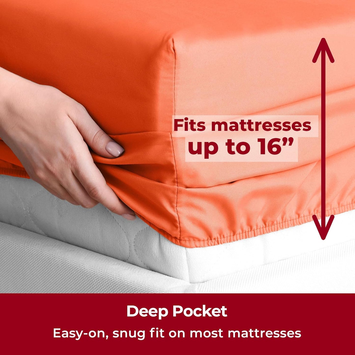 Mellanni Split King Sheets Set - 5 PC Iconic Collection Bedding - Hotel Luxury, Extra Soft, Cooling Bed Sheets - Wrinkle, Fade, Stain Resistant (Split King, Poppy Orange)