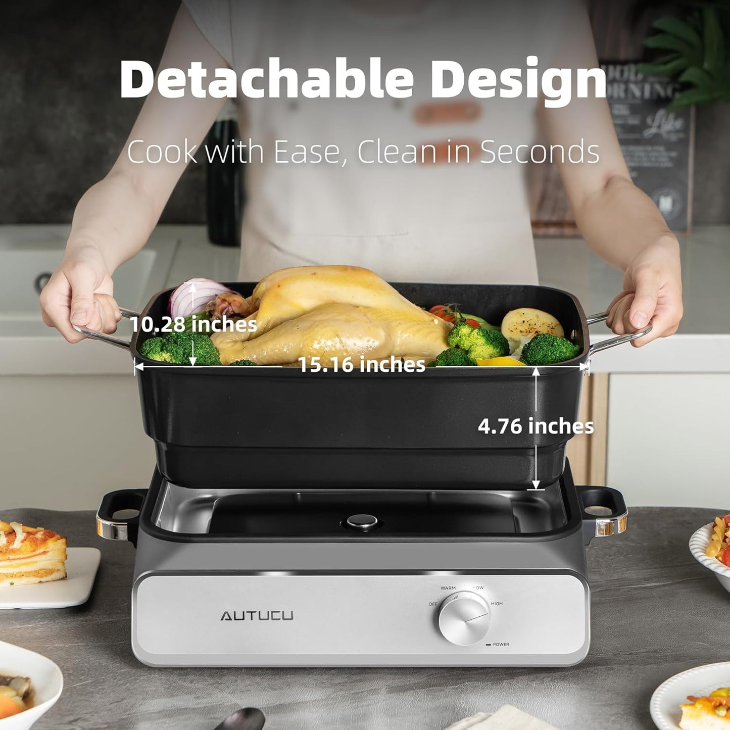 Slow Cooker 10-Quart - PFOA-Free Ceramic Coating, Oven Safe to 450°F | Keep Warm Function for Large Family Gatherings (Includes Silicone Spoon)