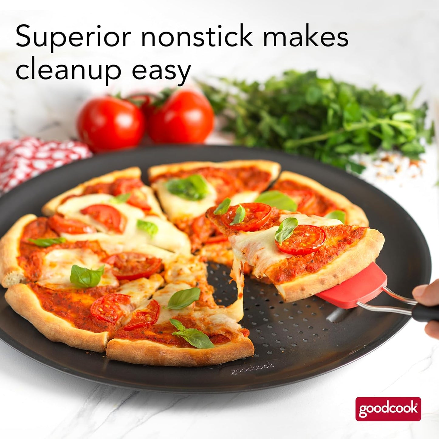 GoodCook AirPerfect Nonstick 16” Pizza Pan – Pizza Tray for Oven, Perforated Round Pizza Pan, Carbon Steel Baking Pan, Homemade, Frozen & Leftover Slices