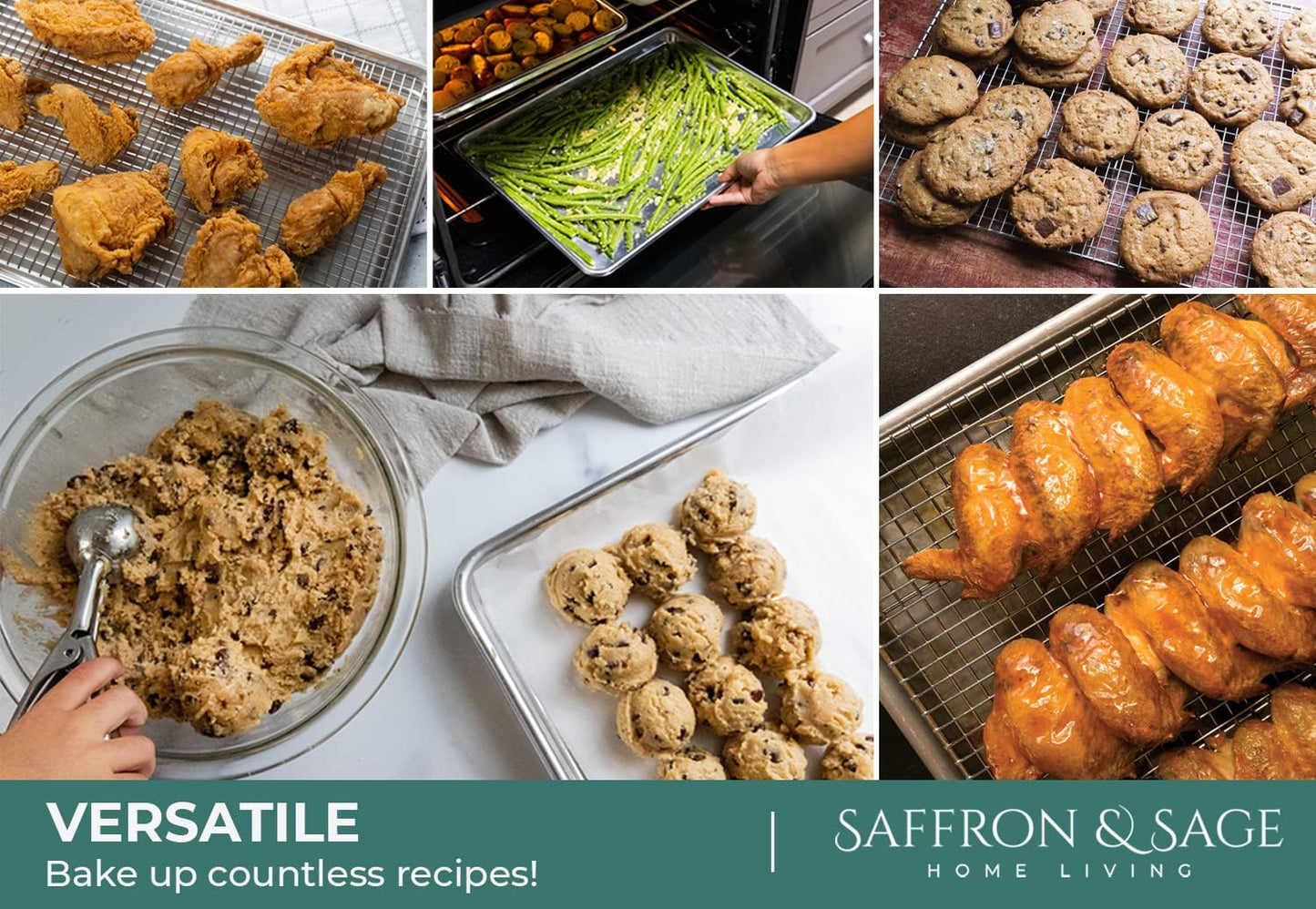 Commercial Quality Cookie Sheet and Rack - Aluminum Half Sheet Baking Pan and Stainless Steel Cooling Rack Set 13x18 Rust & Warp Resistant, Heavy Duty