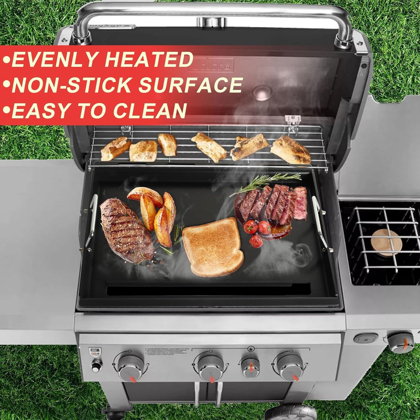 Spirit 200 Full Size Griddle Inserts for Weber GS4 Spirit II & I 200 Series 2-Burner E-210 E-220 S-220 S-210 S-215 Gas Grill Parts, Carbon Steel Flat Top Griddle Plate for Weber 7637 64815 Grate