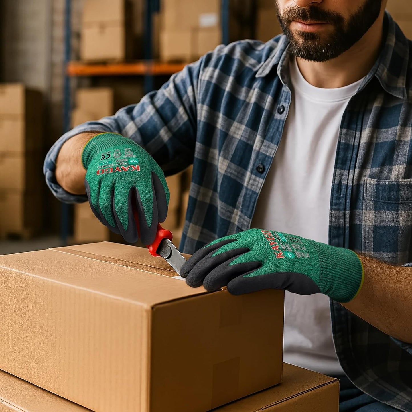 KAYGO Safety Work Gloves MicroFoam Nitrile Coated, 3 Pairs KG18N, Cut Resistant Glove with Abrasion and Oil Resistant Grip, ANSI Cut Level A2, L, Green