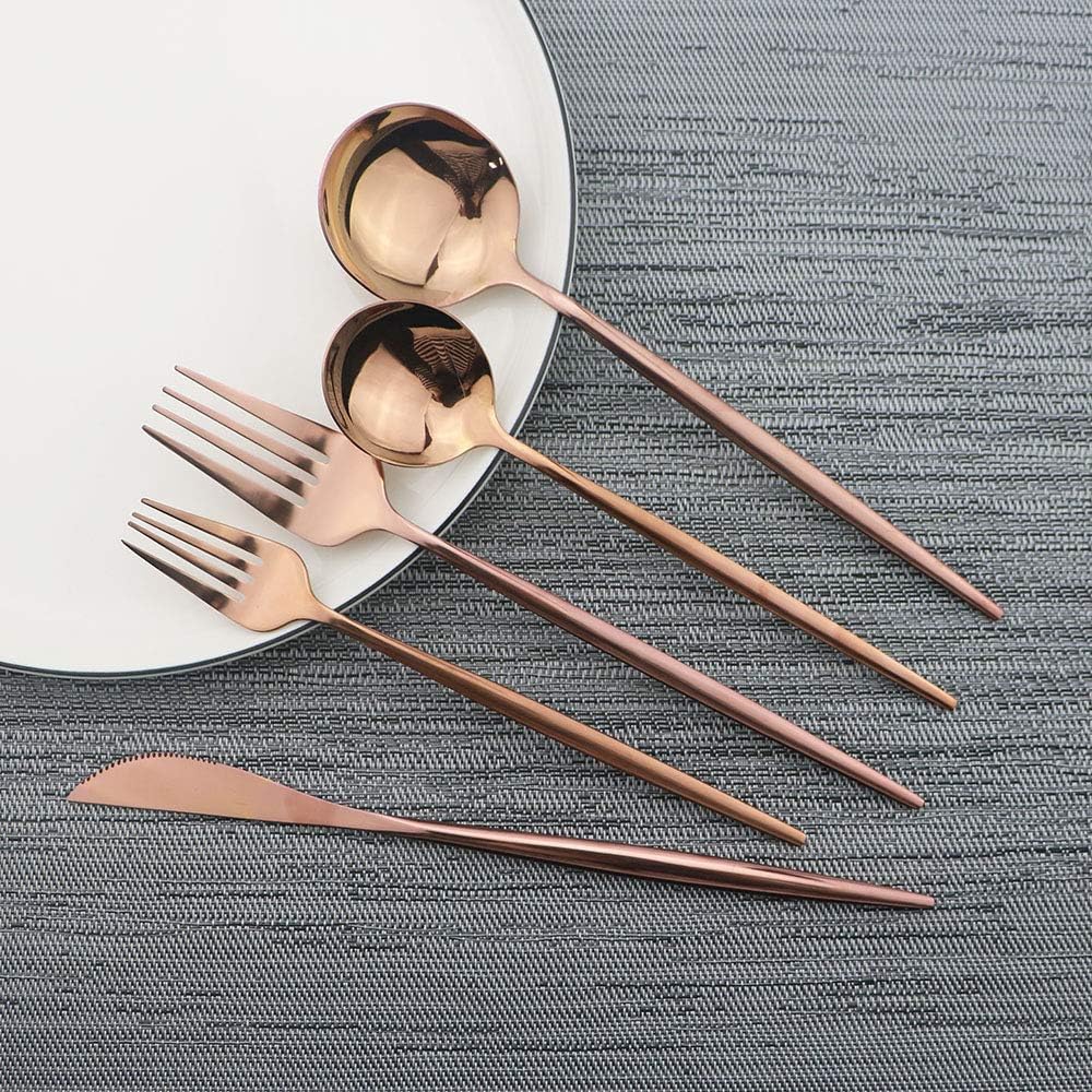 Rose Gold Silverware Set, JASHII 20-Piece Stainless Steel Flatware Cutlery Set for 4, Elegant Hourglass Polished Mirror Finish, Ideal for Home Hotel Wedding Festival Party, Dishwasher Safe