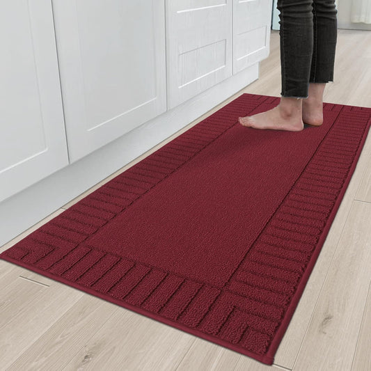 BEQHAUSE-Kitchen-Rugs-and-Mats Non Skid Washable Kitchen Mats for Floor Red Kitchen Rug Polypropylene Kitchen Mat with TPR Backing 24”x60”