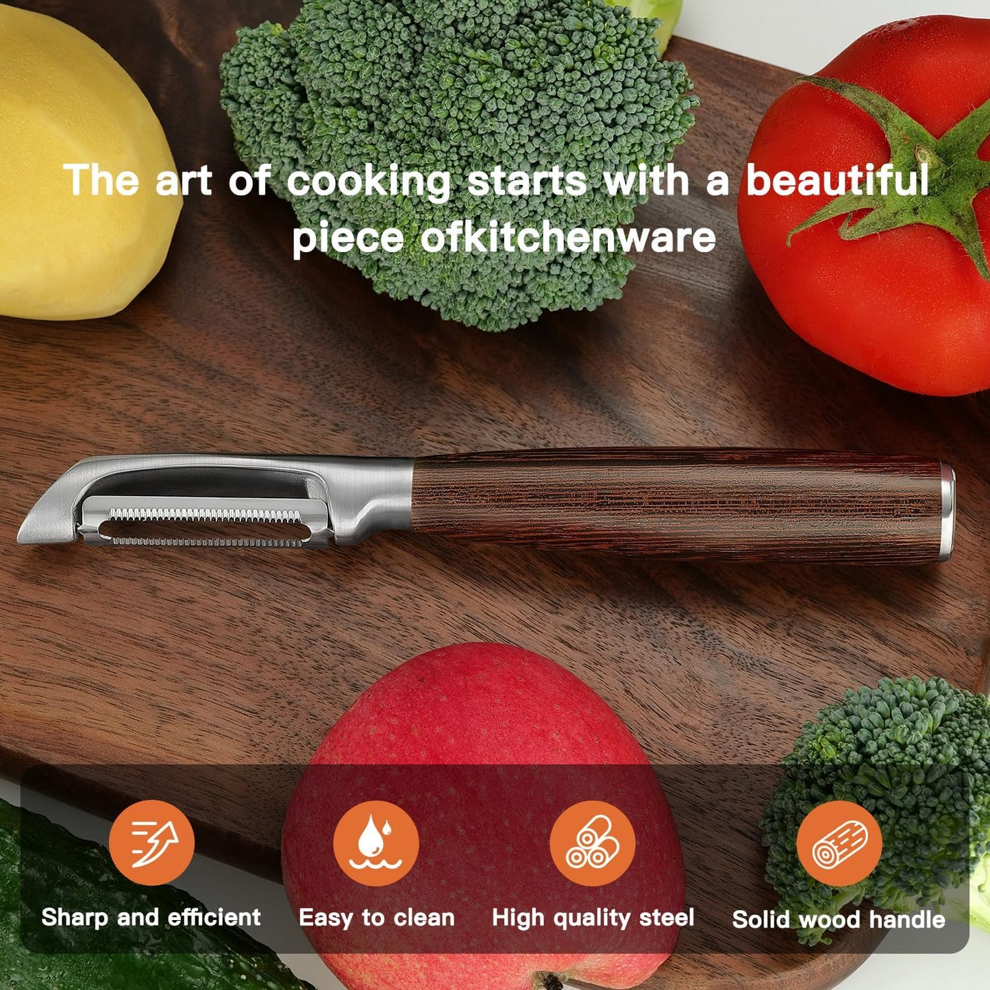 Serrated Blade Premium I Type 304 Stainless Steel Multifunctional Kitchen Peeler Real Wood Handle Ultra Sharp Blade Vegetable Potato Apple(Wenge)