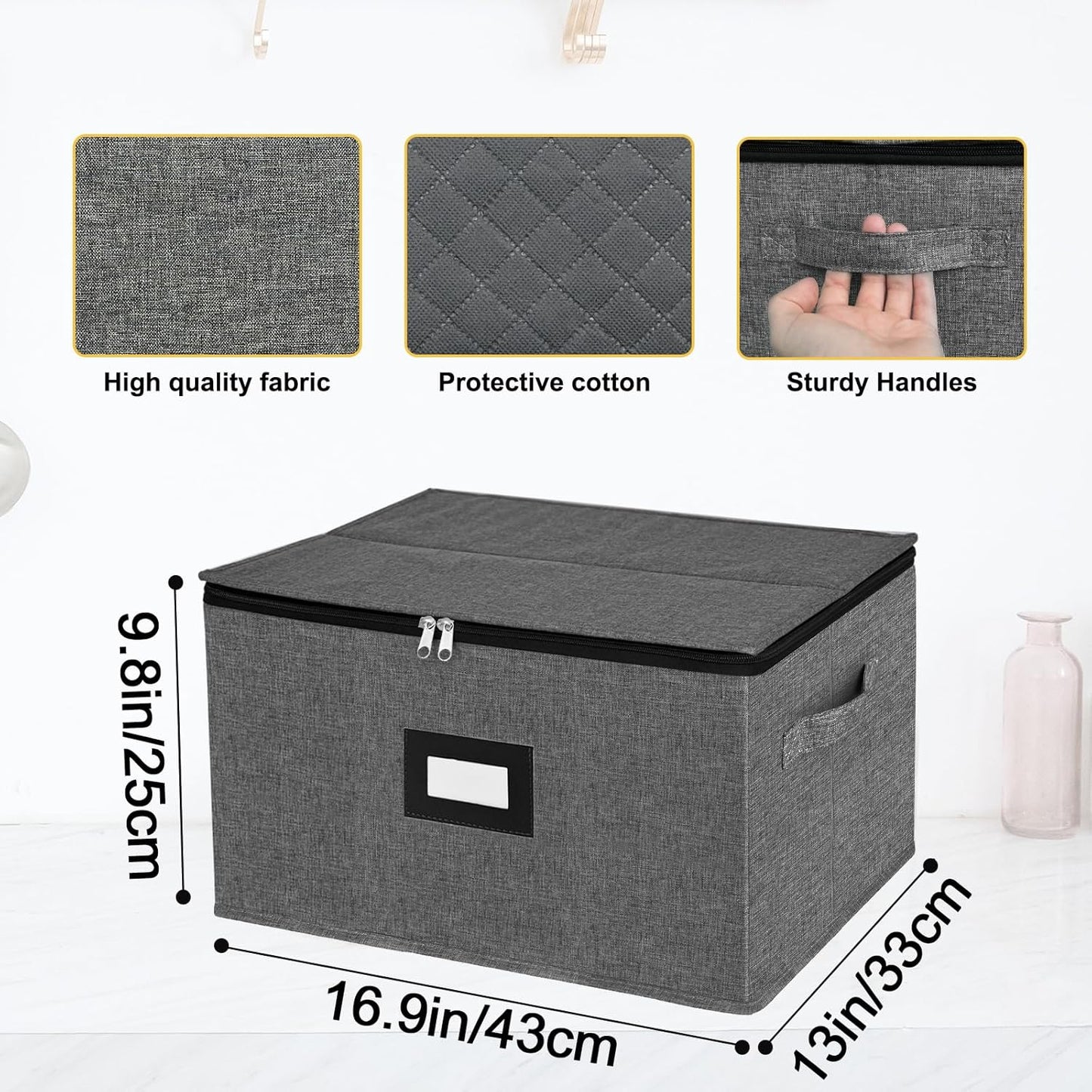 VERONLY 2 Pack Stemware and Glassware Storage Cases - Hard Shell Protection with Dividers for 24 Glasses, Stackable Moving Storage Container with Label & Handles - Crystal Glass - Dark Gray