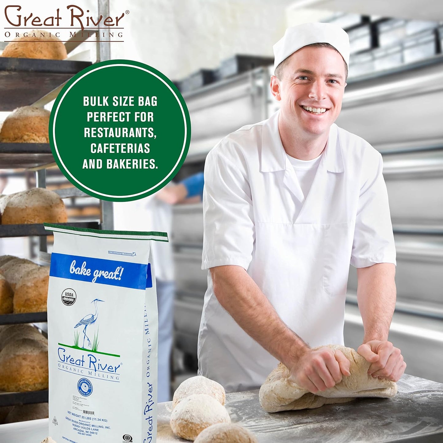 Great River Organic Milling Lily White Organic All-Purpose Flour | Unbleached & Unbromated | Non-GMO, Kosher | Ideal for Bread, Cookies, Cakes, Pizza Dough & Everyday Baking | 25 Lb