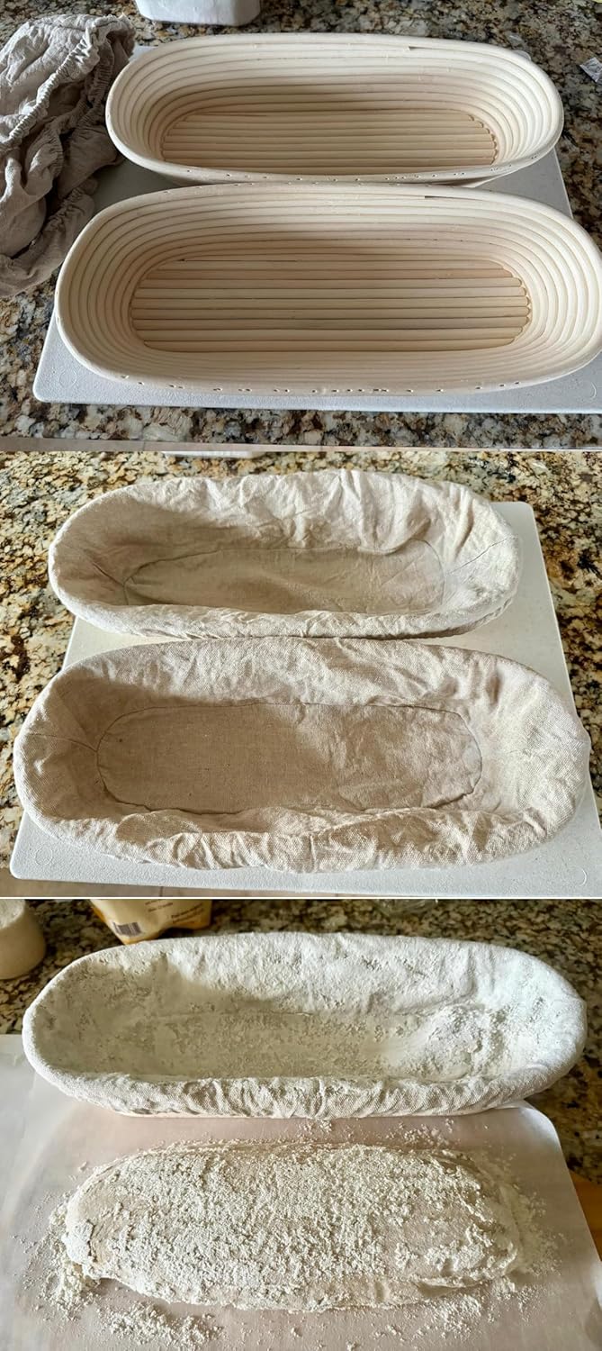 Cast Iron Loaf Oven Pan - 4.33"x4.92"x8.66" Durable Loaf Pans Rectangular Baking Pan with Banneton Bread Proofing Basket set for home baking (Bread Pan with Basket Kit, 2 QT)