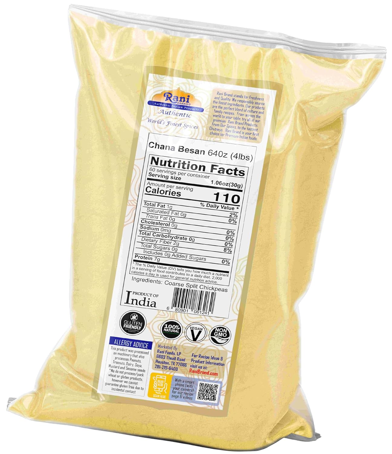 Rani Chana Besan (Chickpeas Flour, Gram) 64oz (4lbs) 1.81kg Bulk ~ All Natural | Vegan | Gluten Friendly | NON-GMO | Kosher | Indian Origin