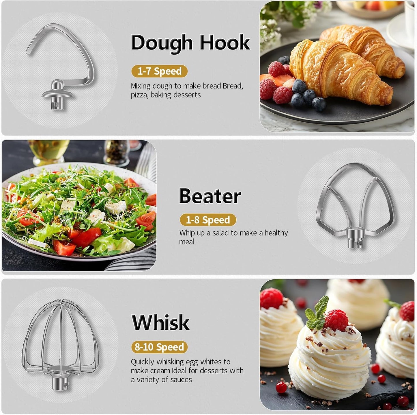 Vezzio Stand Mixer,6 Quarts,10-Speed Tilt-Head,Kitchen Food Mixer with Stainless Steel Bowl,Dough Hook,Whisk, Beater,Egg White Separator (Black)