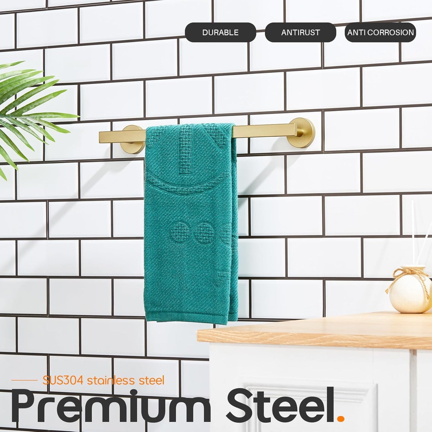 16 Inch Bathroom Towel Bar Bath Towel Rack Kitchen Towel Holder Towel Hanger Wall Mounted SUS304 Stainless Steel Brushed Gold AN4001GD-L16
