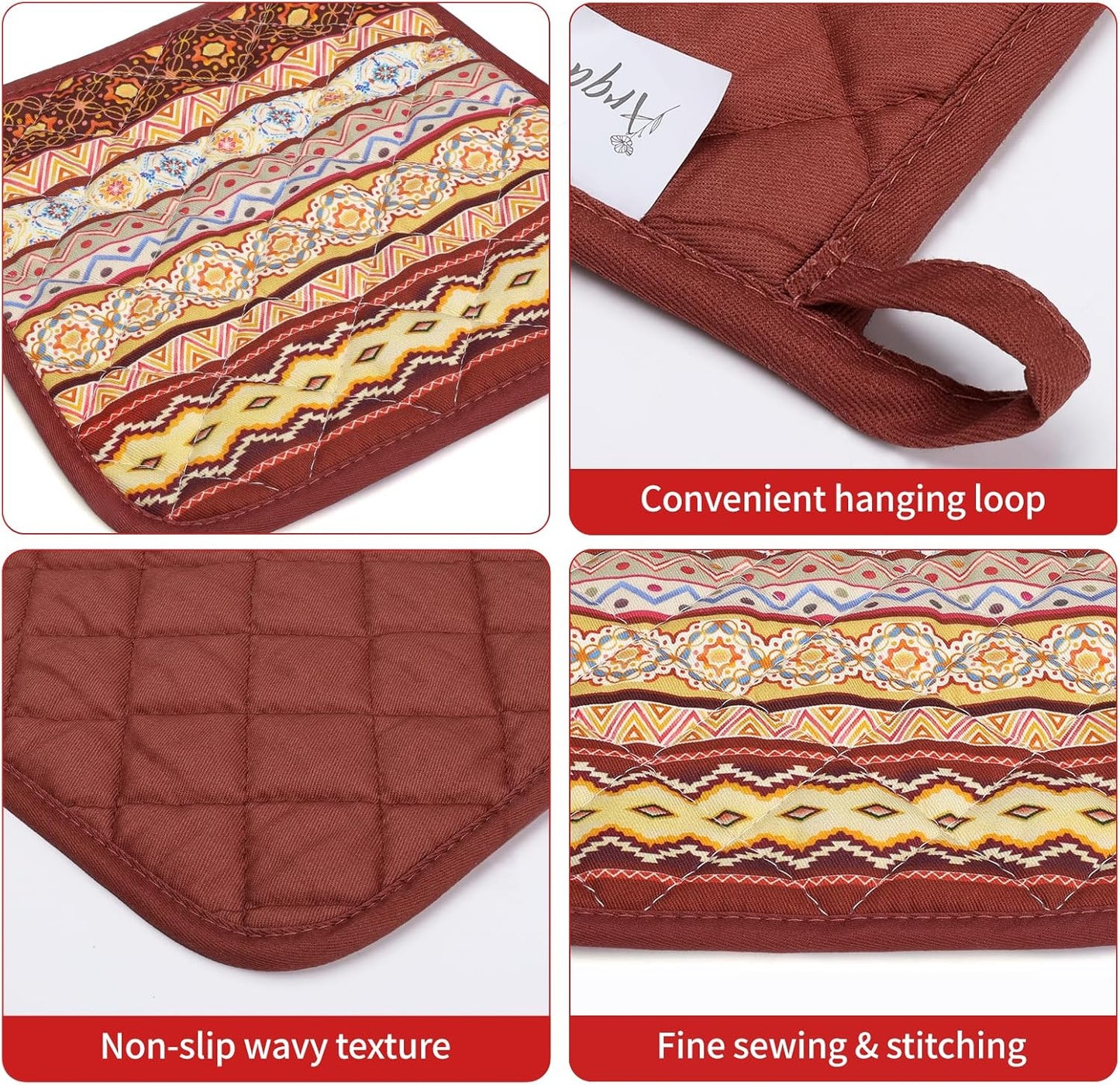 Boho Floral Oven Mitts and Pot Holders Sets 2Pcs, 100% Cotton Heat Resistant, Extra Long Oven Gloves Potholder for Kitchen Cooking Baking Decoration