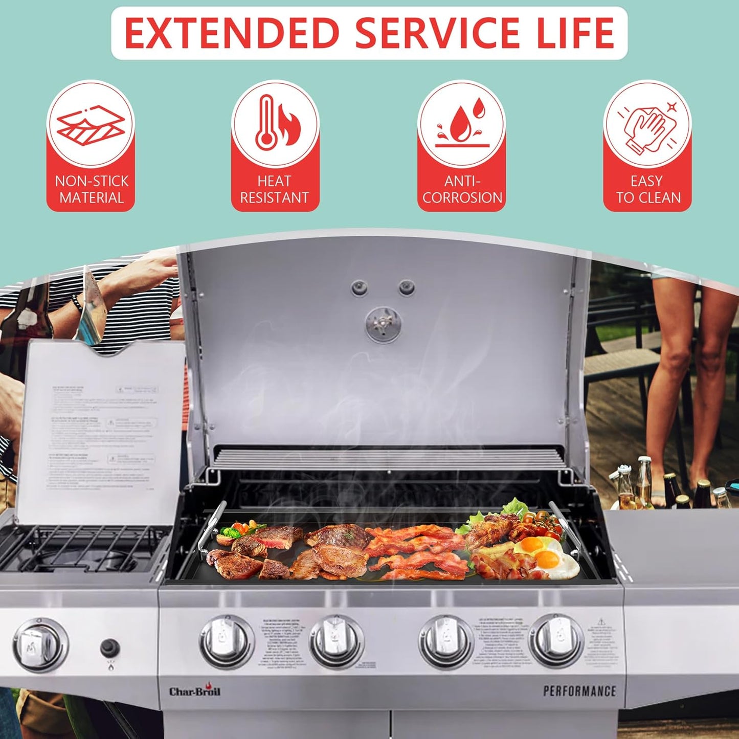 463365021 Full Size Griddle Insert for Charbroil Performance 4 Burner Grill 463365522 463354021 463352521 Parts Carbon Steel Flat Top Griddle Plate for Charbroil G426-0004-W1 G426-0005-W1 17''x 24.6''