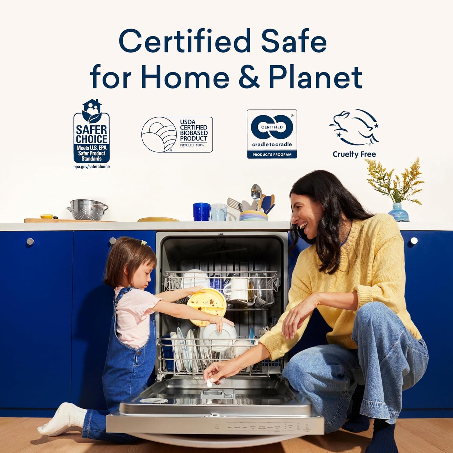 BLUELAND Dishwasher Detergent Tablets, 120 Count, Unscented 100% Plastic-Free Eco Friendly Dishwashing Pods, Natural, Sustainable