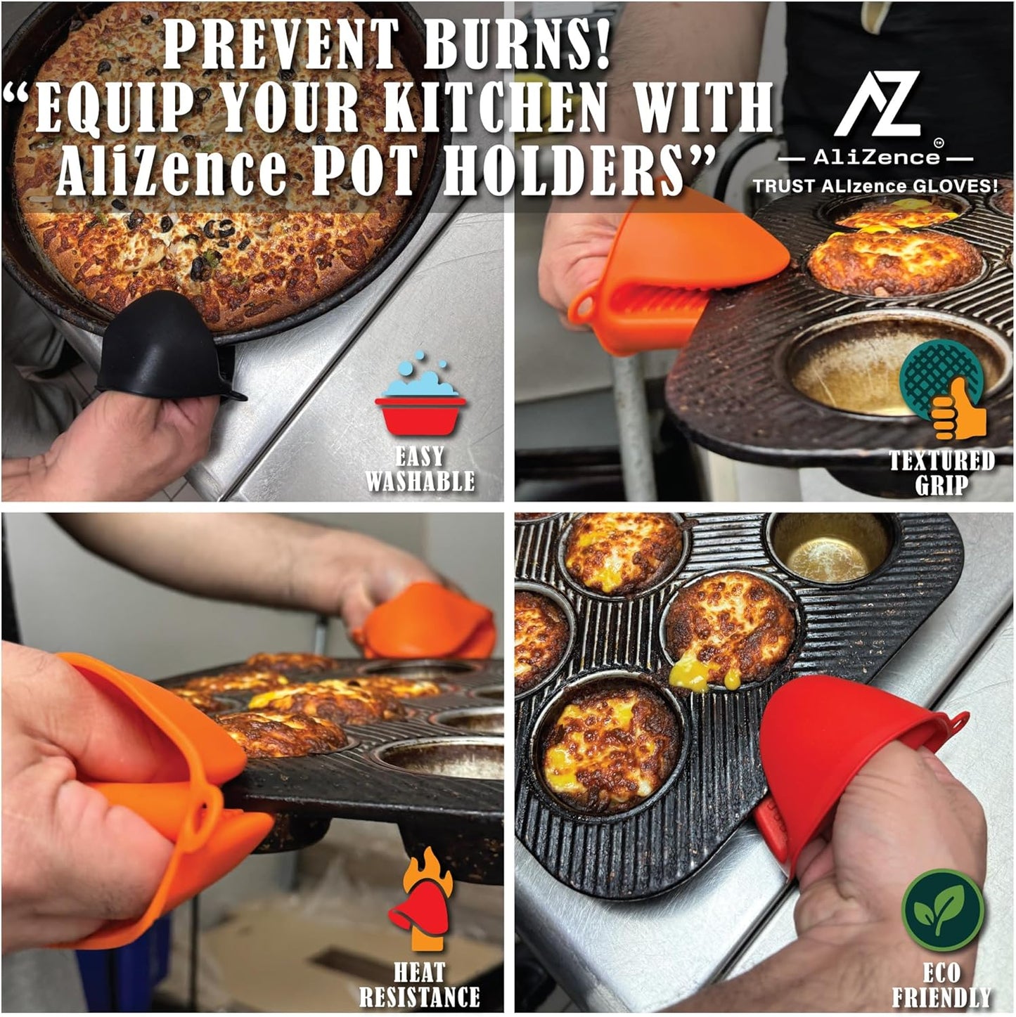 Silicone Smoker Oven Gloves & BBQ Set – Extreme Heat Resistant, Waterproof Oven Mitts, Mini Gloves, Hot Pads & Pot Holders for Cooking, Grilling, Baking, Extra Soft, Superior Value 6 pc Set. (Orange)