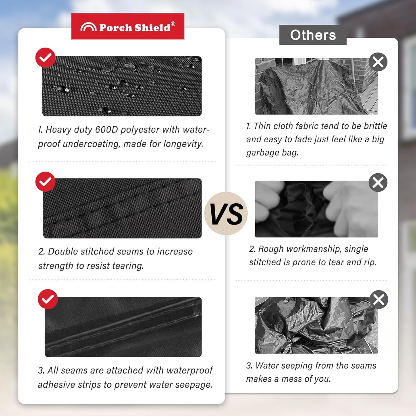 Porch Shield Outdoor Charcoal Kettle Grill Cover 22 inch Waterproof 600D Round Smoker Cover Fits Most Kettle Grill 27" Dia x 35" H, Black