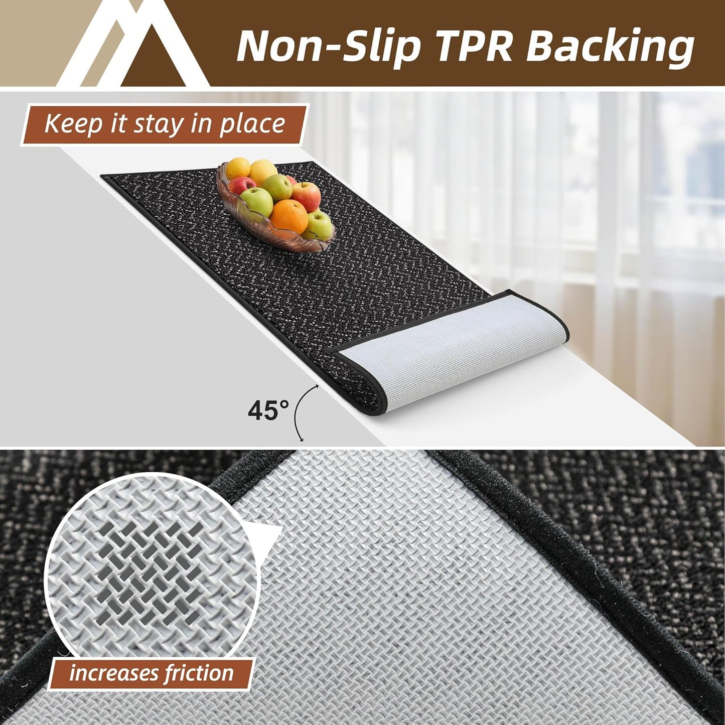 COSY HOMEER Kitchen Rugs Non Slip Washable 24"x36"+24"x60" Absorbent Kitchen Mats for Floor Stain Resistant Kitchen Runner Rug Sets of 2 Kitchen Floor Mats for Sink,Black