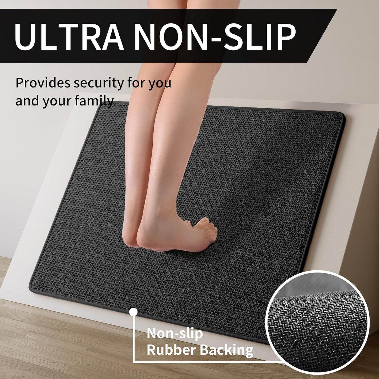 Kitchen Mats for Floor, Super Absorbent Kitchen Rugs Non Slip Washable, Soft Imitation Linen Braided Kitchen Runner Rug, Standing Mat Sink Mat, Easy to Clean, Black 17x47