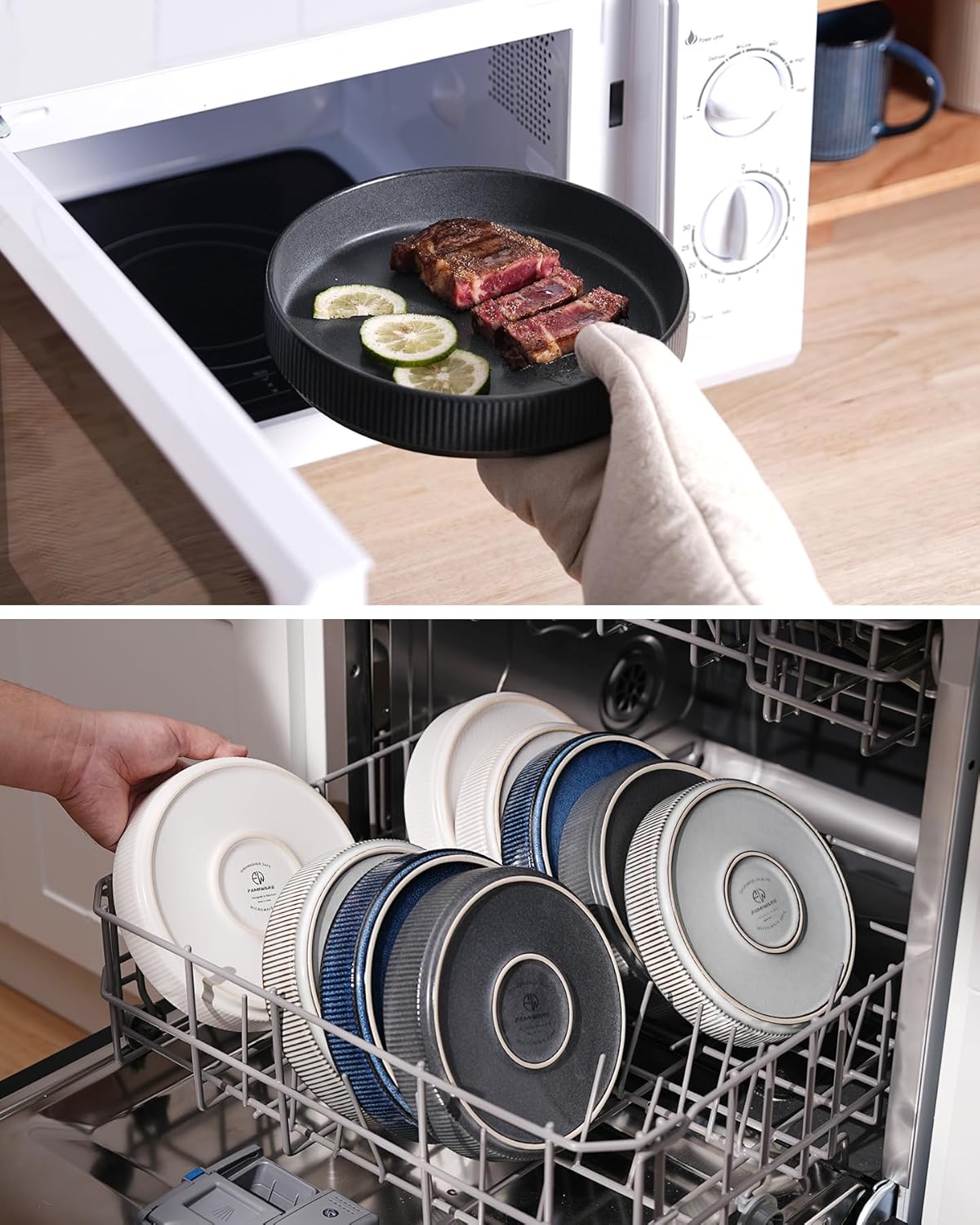 famiware Star 7.5" Pasta Bowls Set, Salad Bowl Set of 4, Double Reactive Glaze, Stackable, Ideal for Your Friend for Housewarming, Festivals, Matte Dark Charcoal (Full Glaze)