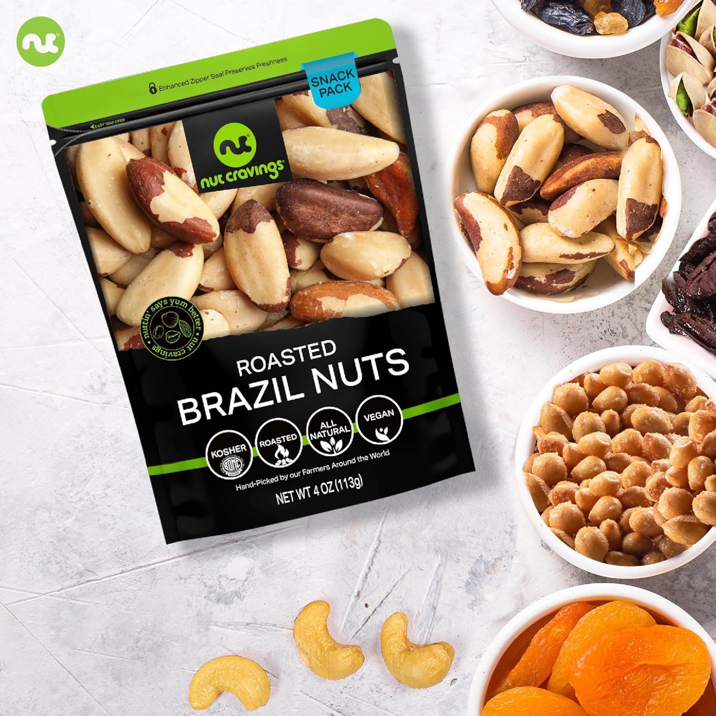 NUT CRAVINGS - Dried Fruit & Mixed Nuts Basket in Green Box (6 Assortments of 4 oz, 1.5 lb) Food Arrangement, Healthy Snack Care Package, Food Assortments