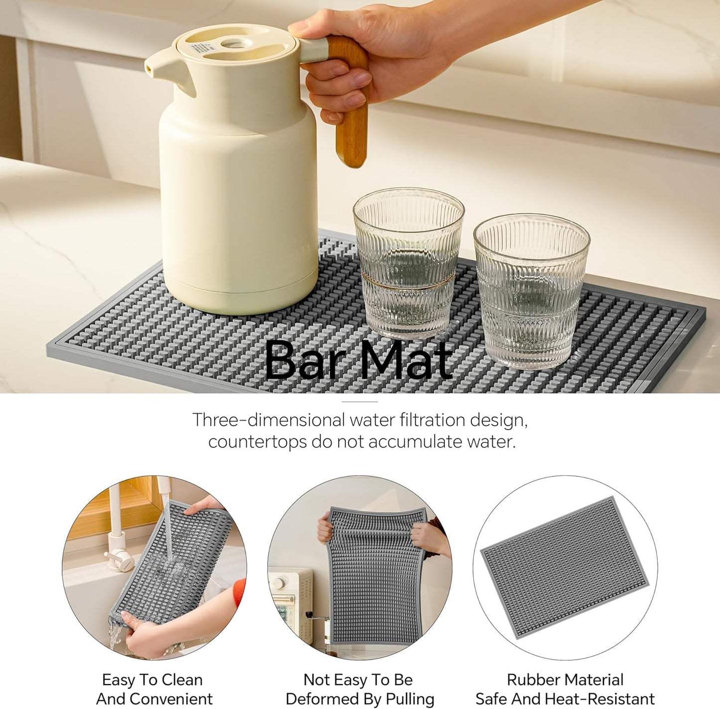 2 Pack Bar Mat, Home Bar Tool Drying Mats, Bar Accessories for The Home Bar Set 18''x12''（Gray） for Bars, Outdoor Camping, Bar for Home