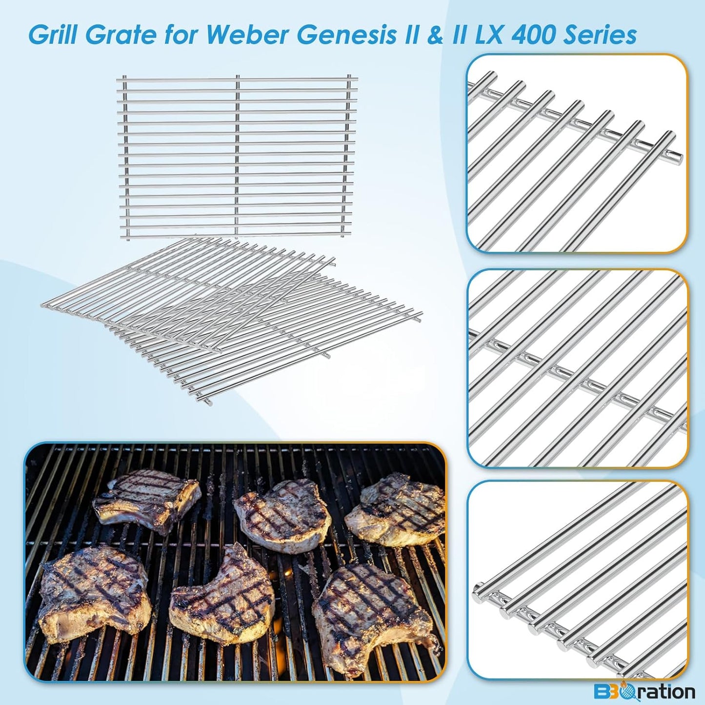 66089 18.75" Grill Grates for Weber GS4 Genesis II 400 & Genesis II LX 400 Series (2017 and Newer), Weber Genesis 2 Grill Parts for Genesis II E-410 Grill Grates Parts for Weber 66097
