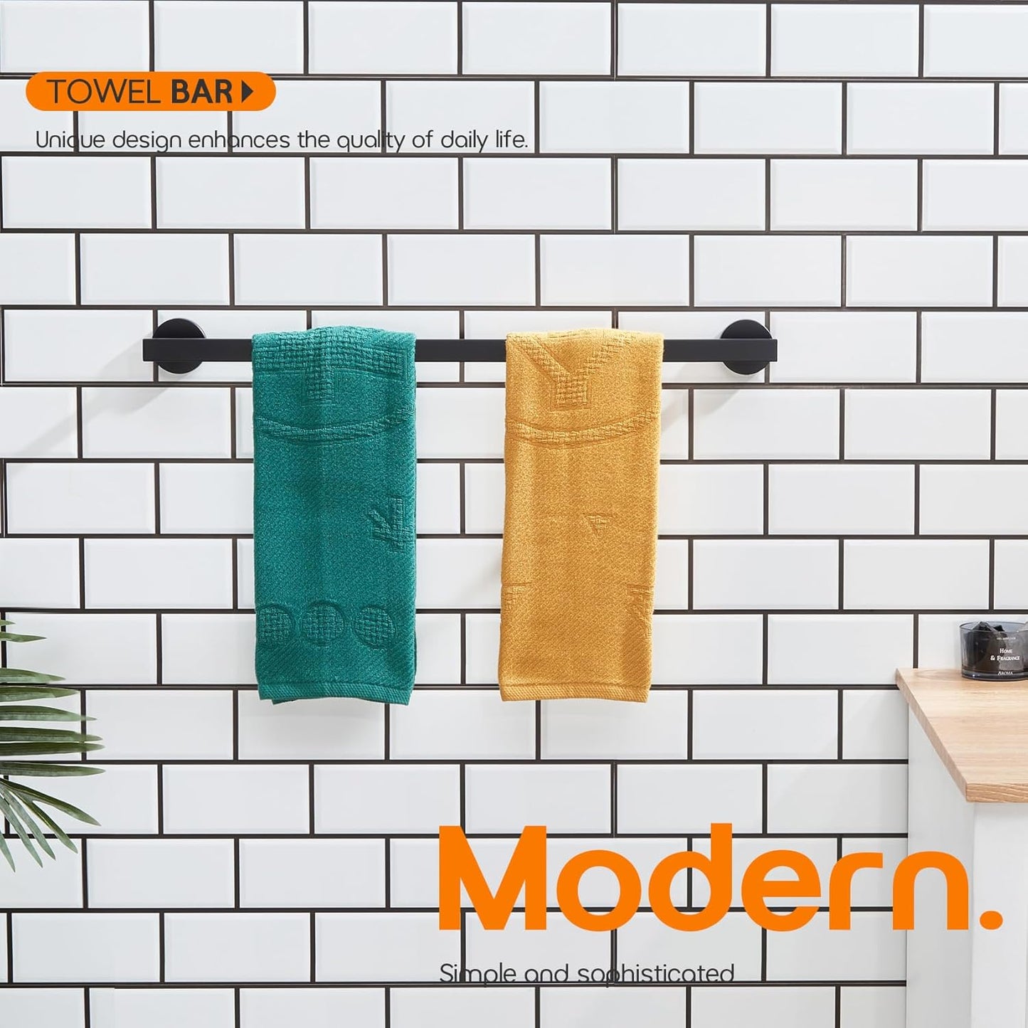 20 Inch Bathroom Towel Bars Bath Towel Racks Kitchen Towel Holder Towel Shelf Wall Mounted SUS304 Stainless Steel Matte Black AN4001MB-L20