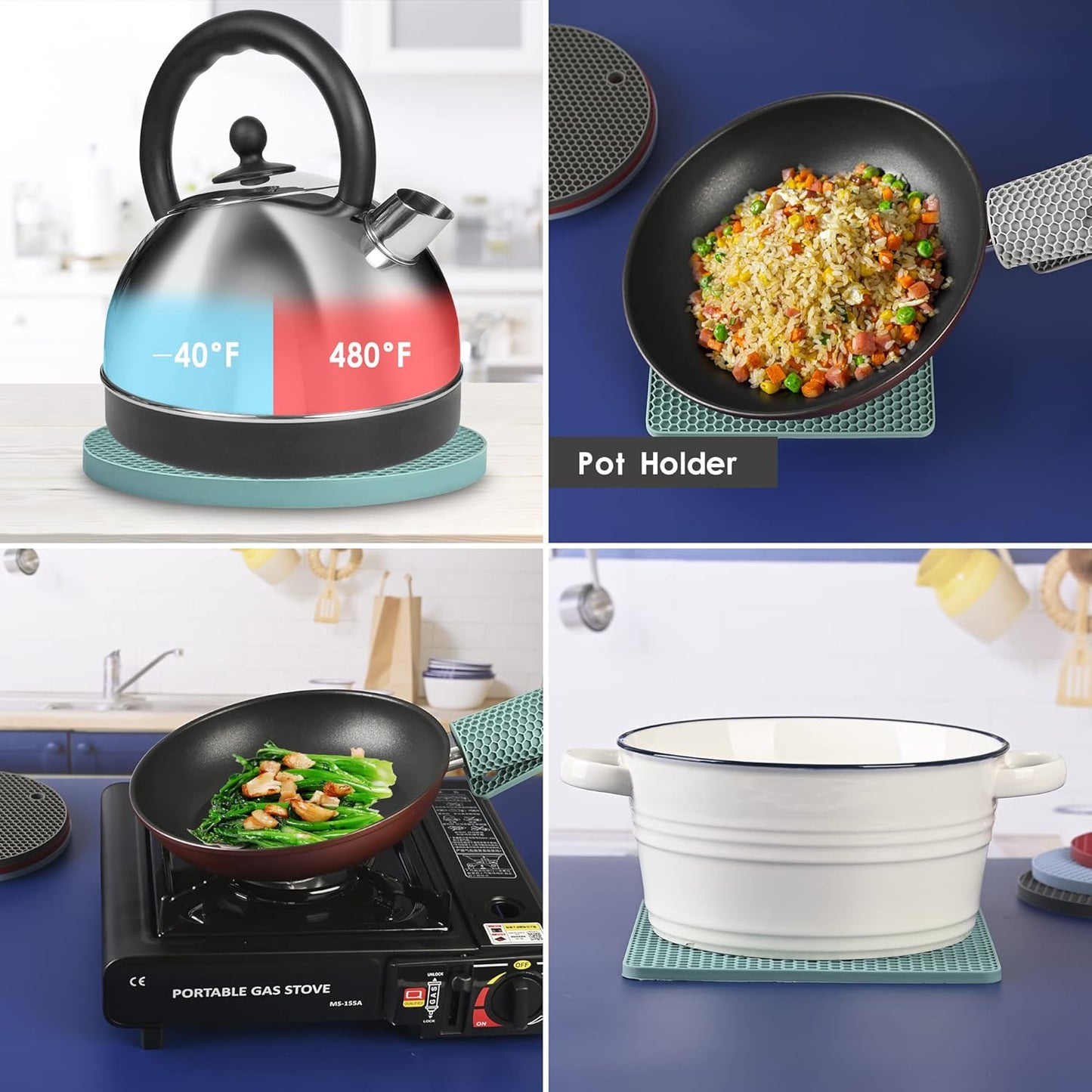 Trivets for Hot Dishes, Silicone Pot Holders for Tabletop, Trivet Mat Hot Pads for Kitchen, Trivets for Hot Pots and Pans, Heat Resistant Mats for Quartz Countertop Hot Pad Mat Set 4 Burgundy