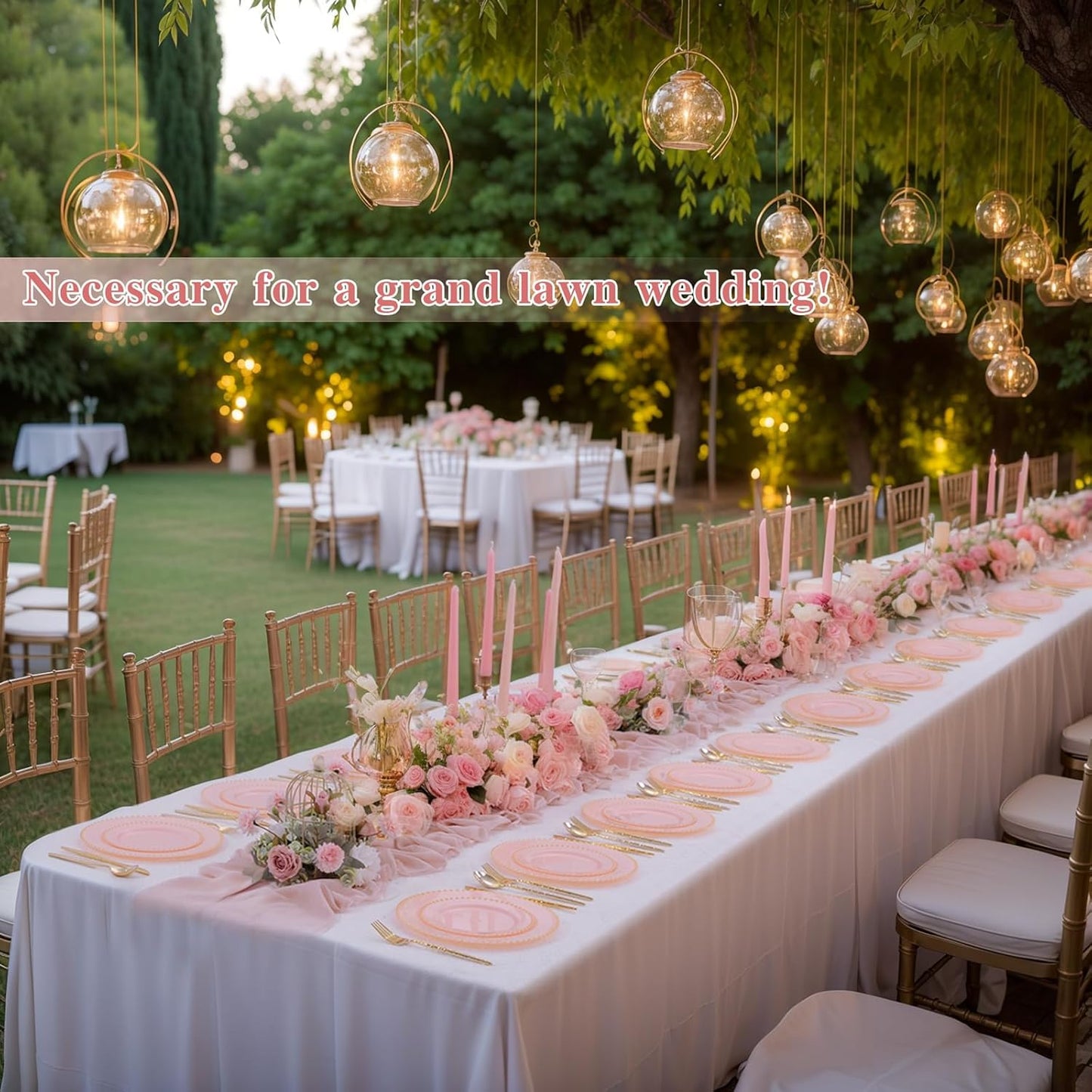 supernal 100pcs Pink Plastic Plates with Gold Beads Plates Disposable Heavy Duty Party Supplies Includes 10.25inch Dinner Plate and 7.5inch Dessert Disposable Plate for Party,Wedding,Bridal Showers