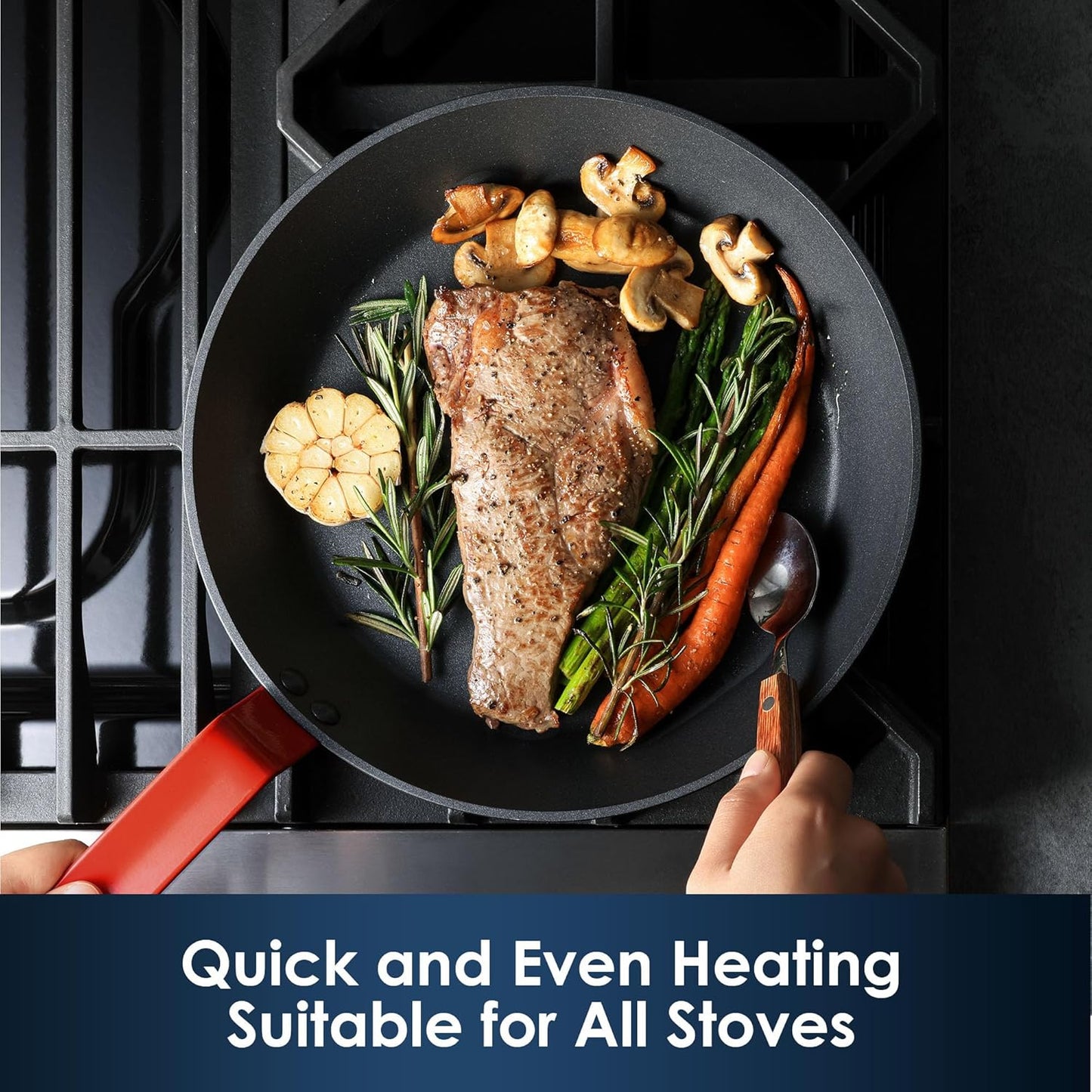 SENSARTE Nonstick Frying Pan Set 3-Piece, Oven Safe Skillets with Swiss Coating, Induction Compatible Chef Pan Set, Dishwasher Safe Cooking Pans, PFOA PFOS Free, 8, 10 and 12 Inch